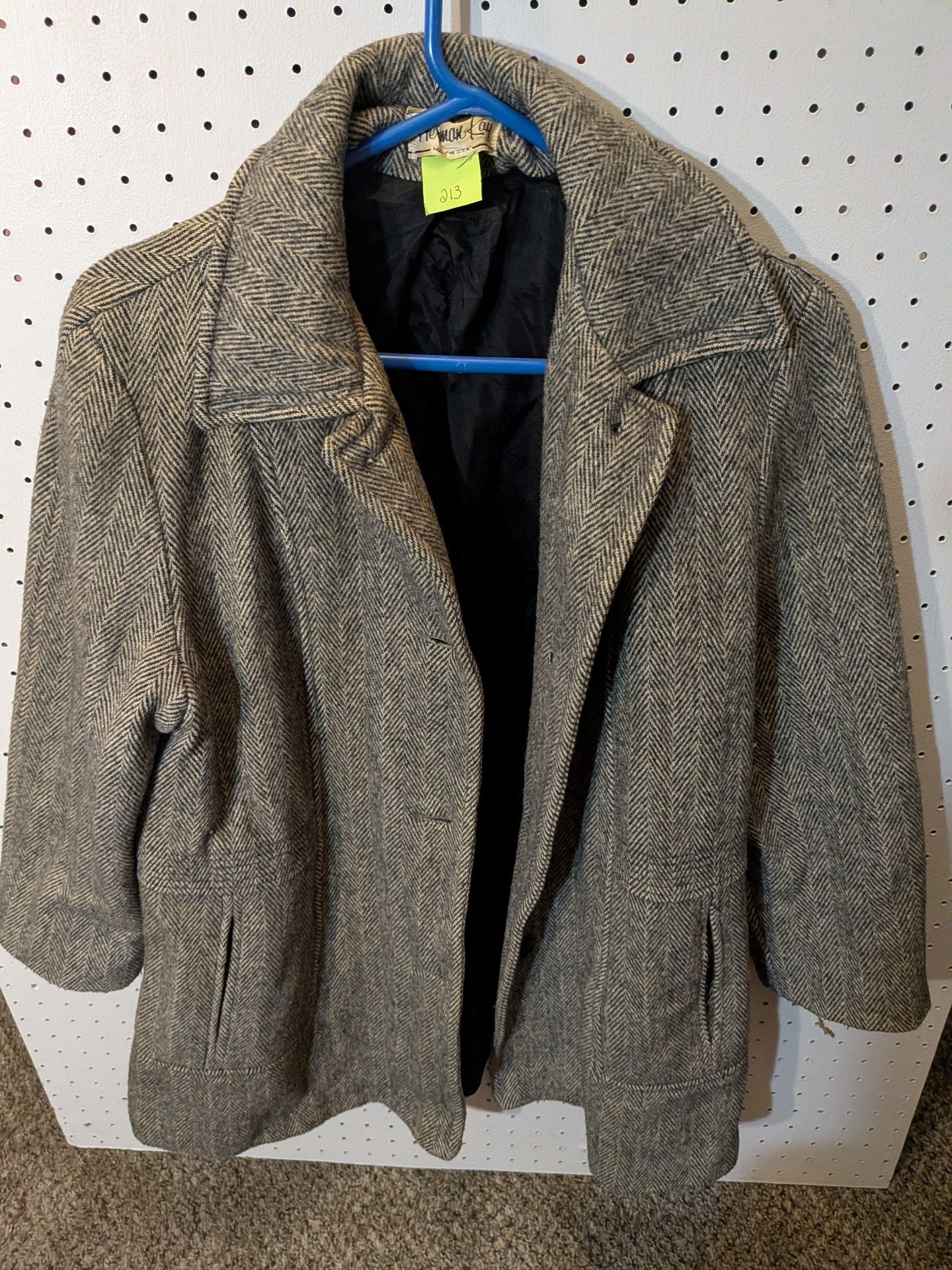 Norman Kay Vintage Herringbone Wool Pea Coat Jacket Grey Black 2