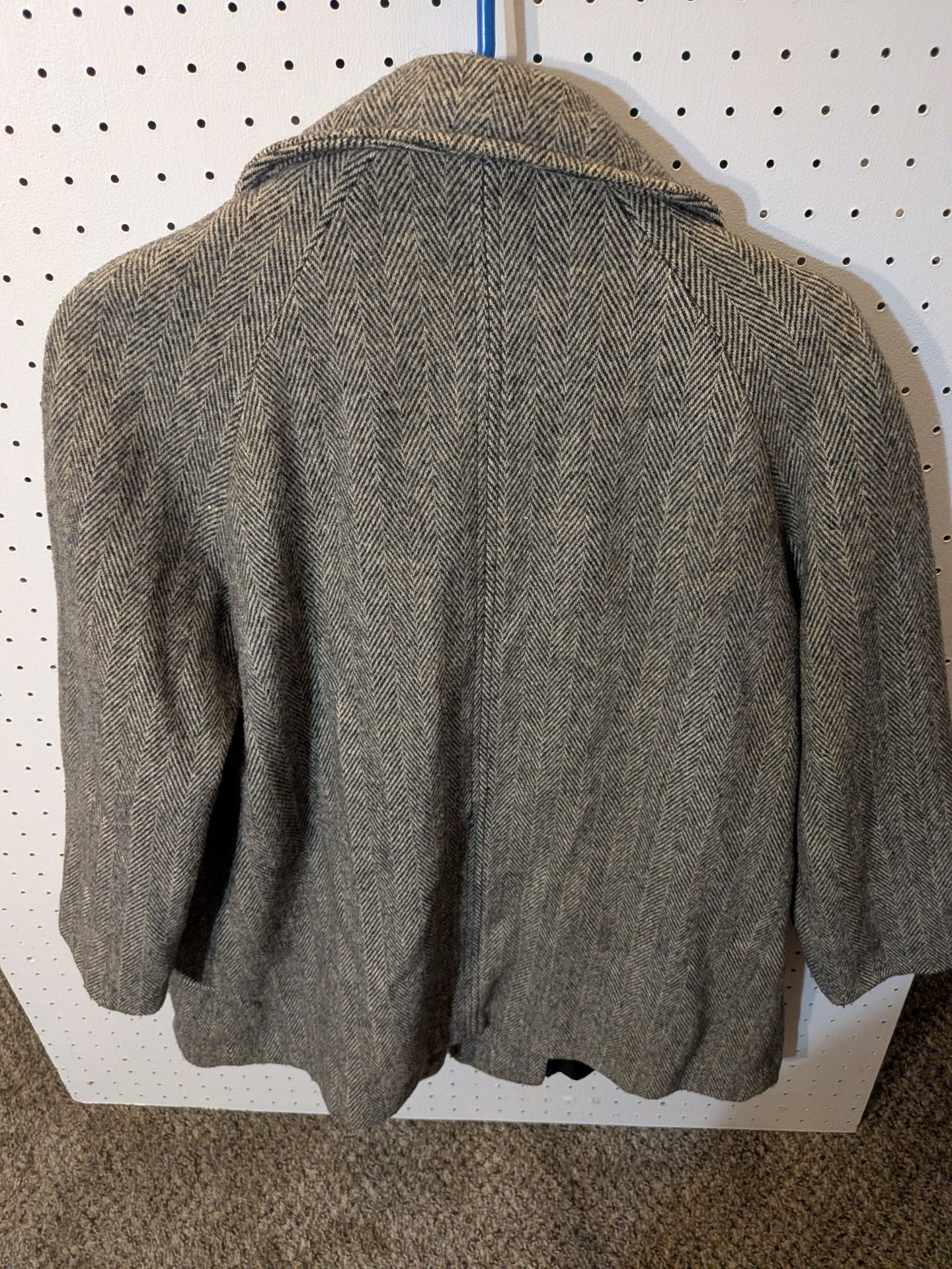 Norman Kay Vintage Herringbone Wool Pea Coat Jacket Grey Black 5