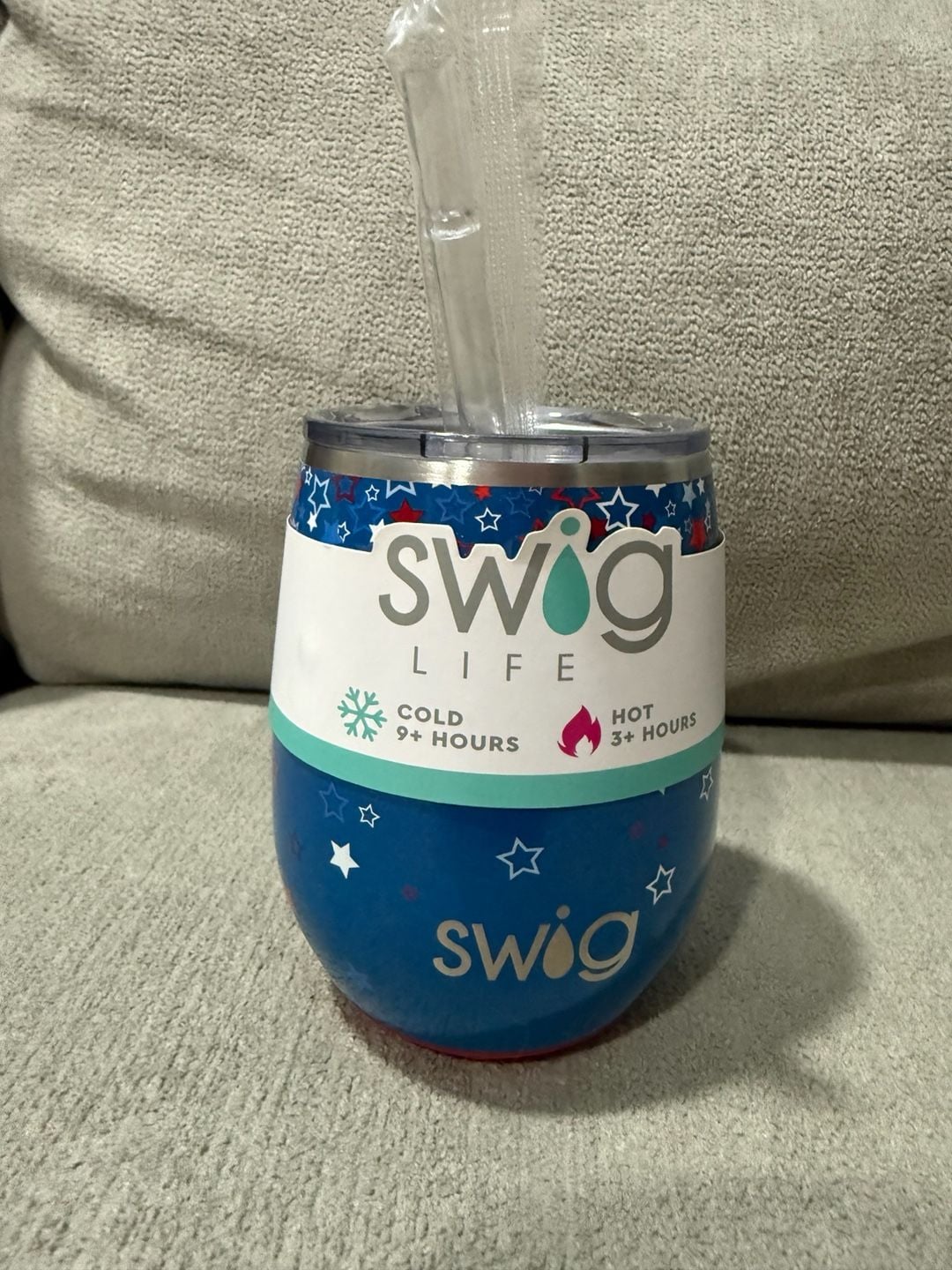 NWT Swig Life Star Burst Stemless Cup 14oz Blue Red White 1
