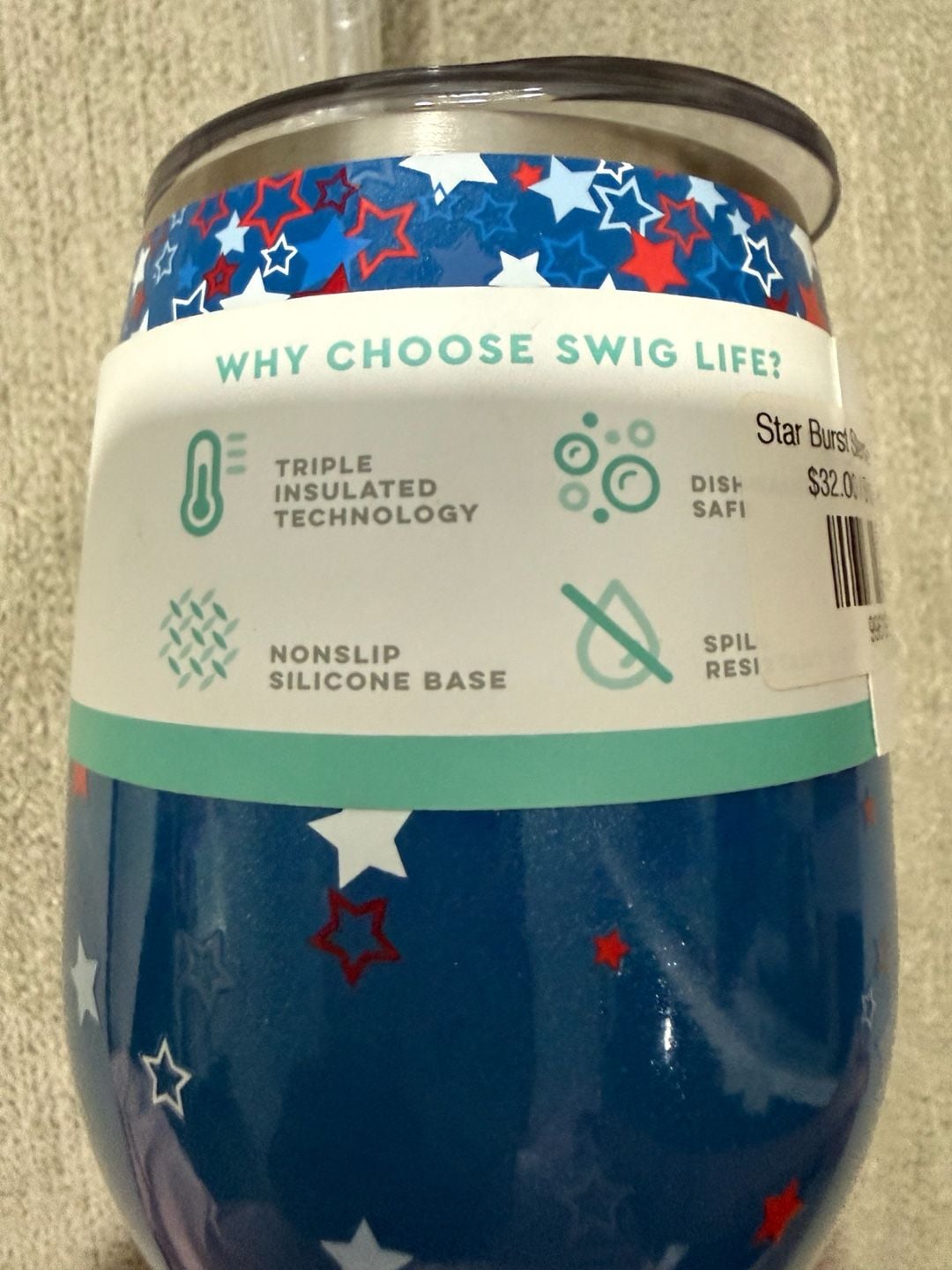 NWT Swig Life Star Burst Stemless Cup 14oz Blue Red White 3