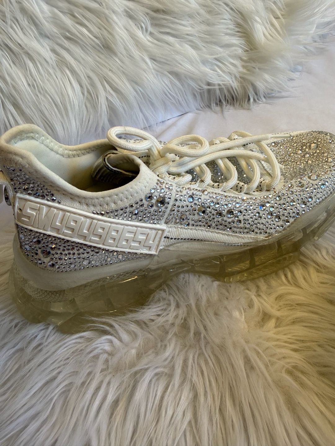 Steve Madden Maxima-R Women’s Size 7.5 White Silver Rhinestone Crystal Chunky Sneakers 7