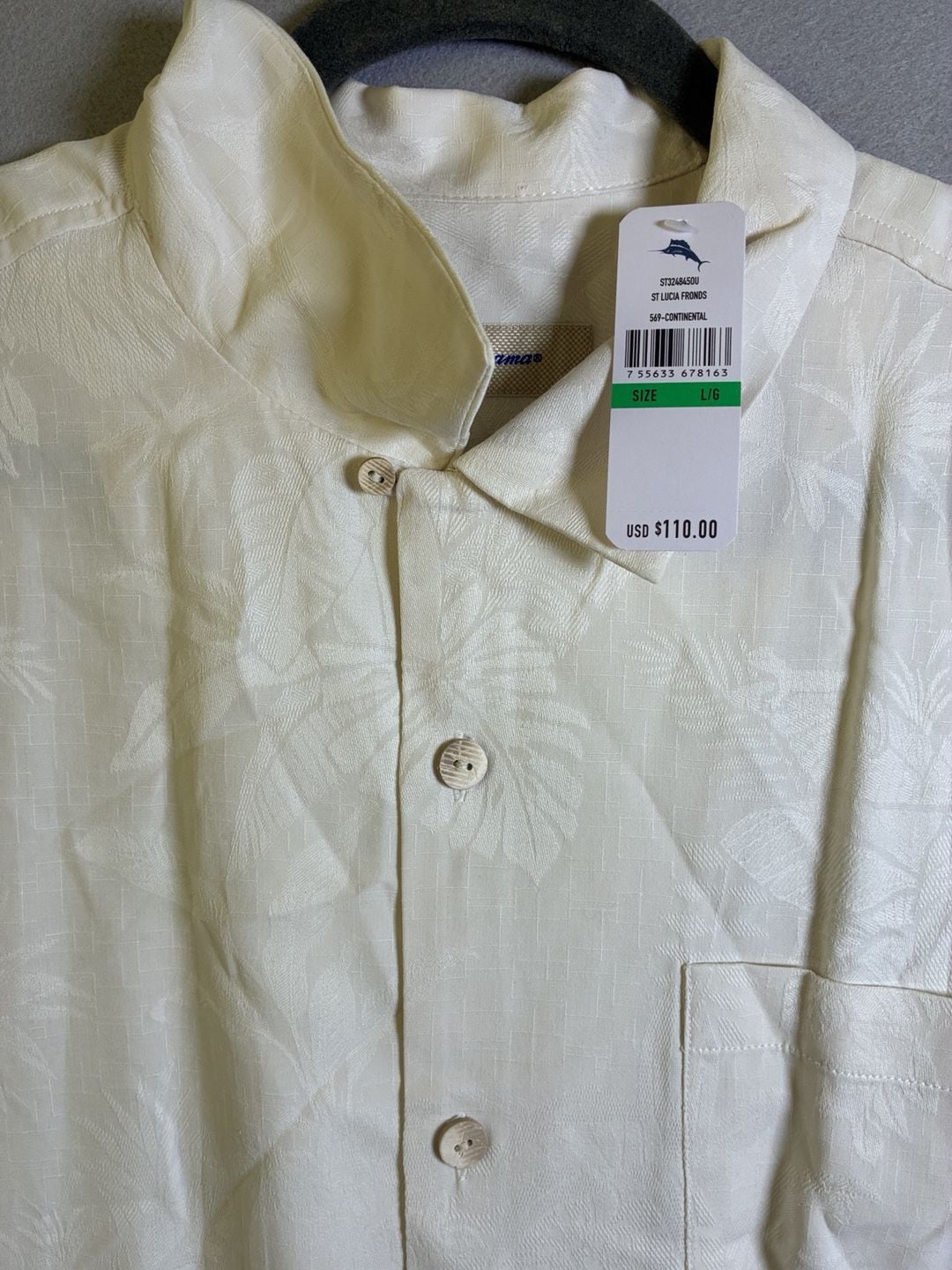 Tommy Bahama St Lucia Fronds Silk Shirt Size L Off-White 3