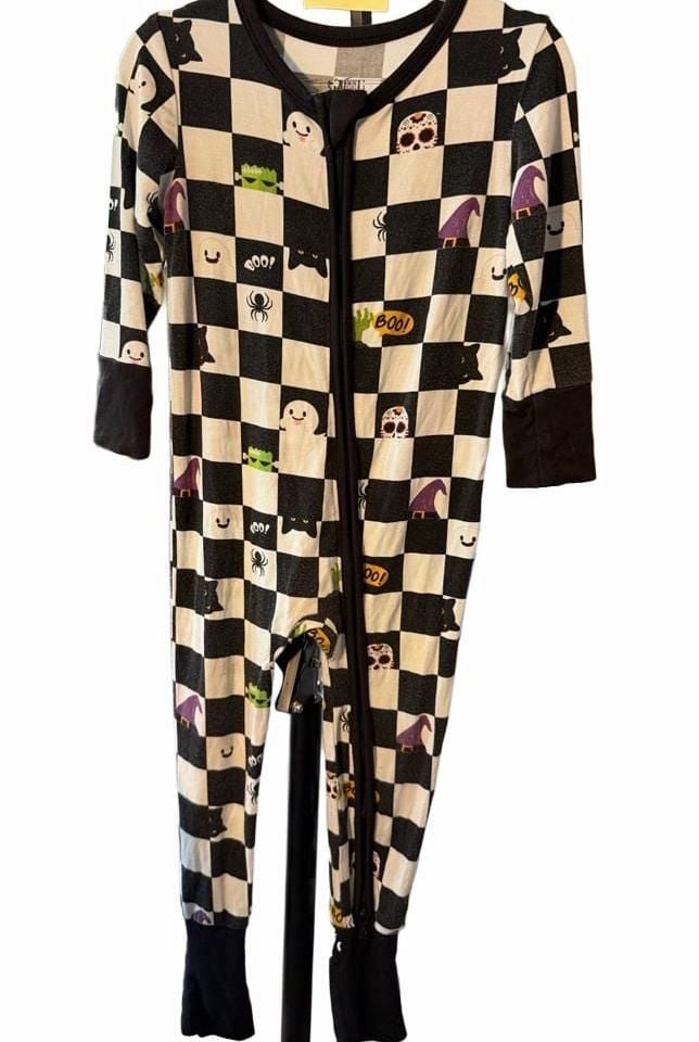 Snuggle Bums Halloween Checkered Zipper Romper Size 2T Bamboo 2
