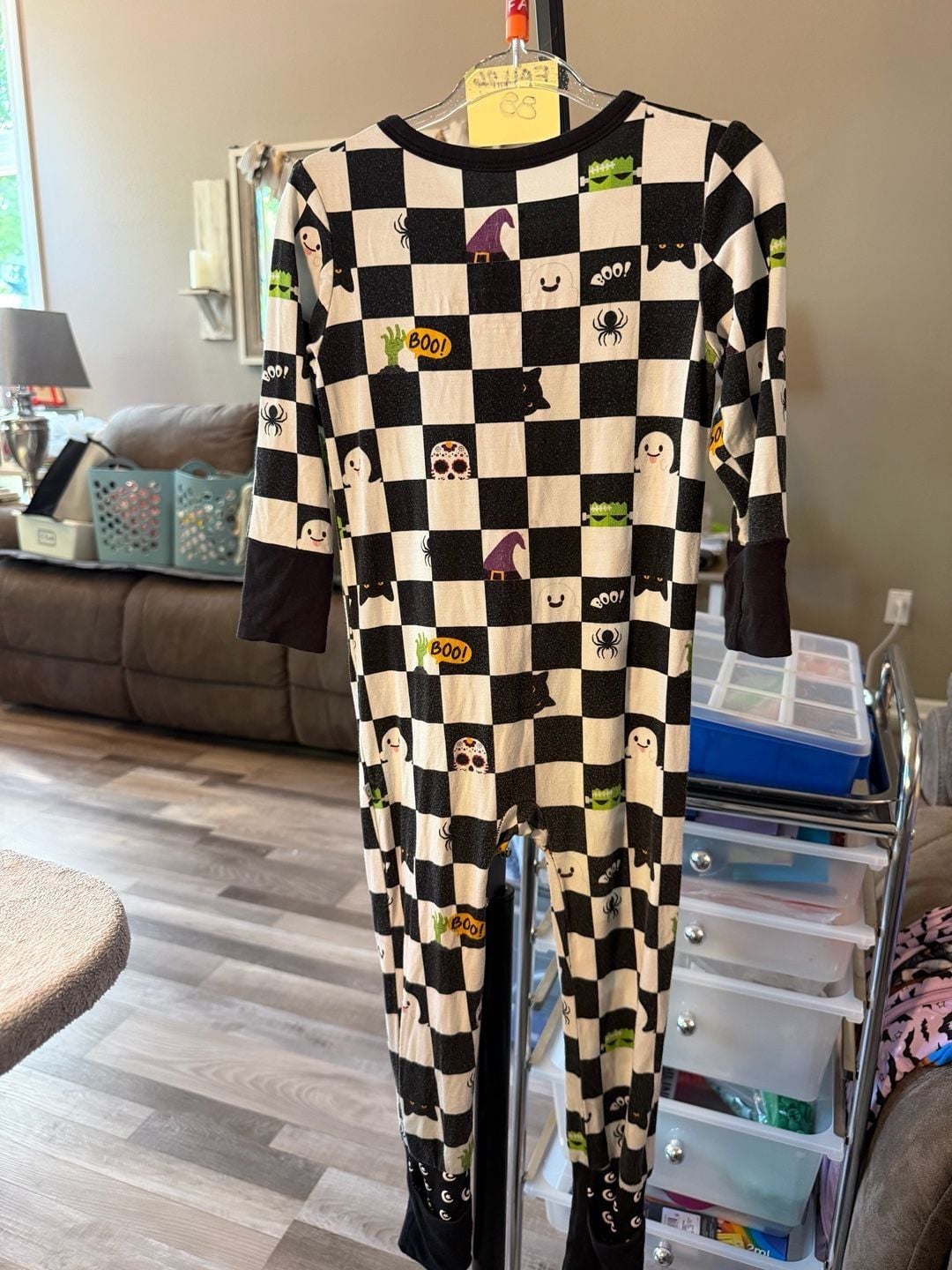 Snuggle Bums Halloween Checkered Zipper Romper Size 2T Bamboo 4