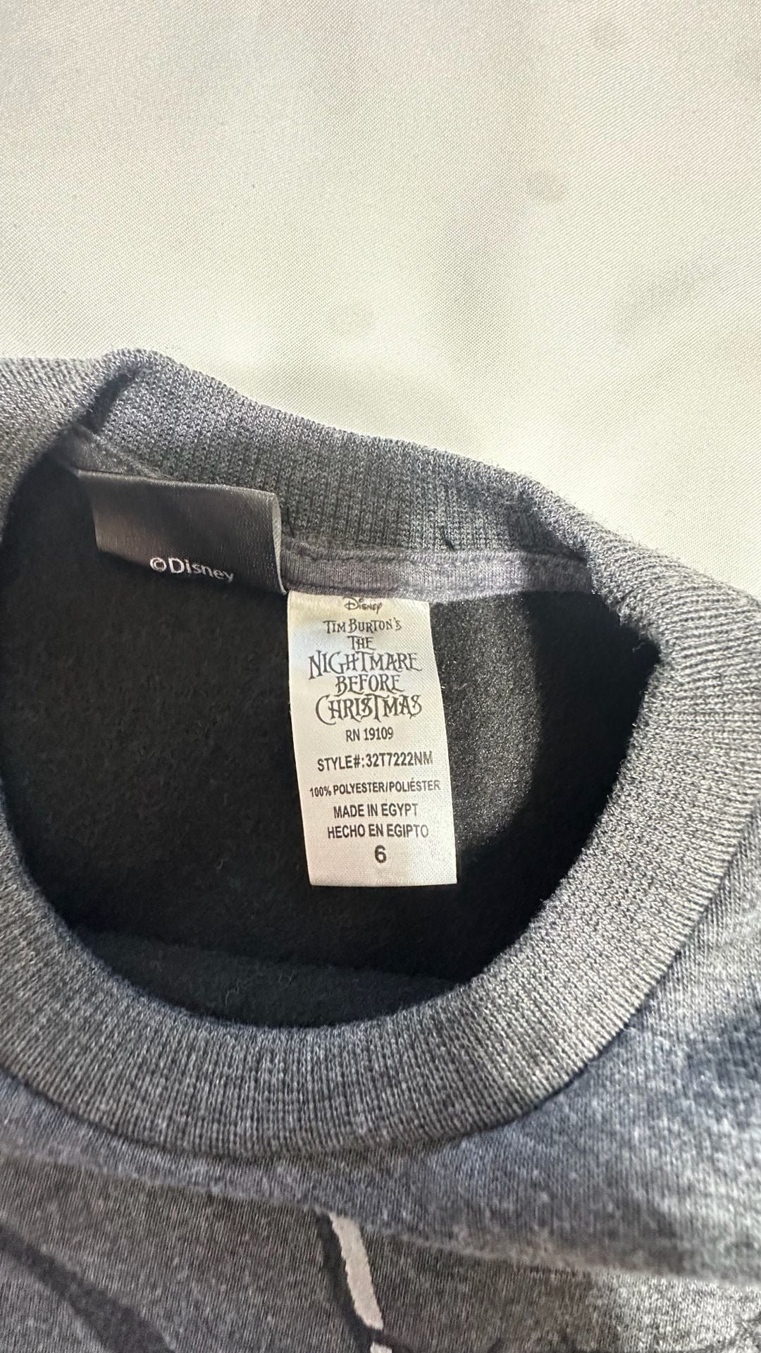 Disney The Nightmare Before Christmas Sweatshirt Size 6 Gray Jack Skellington 3