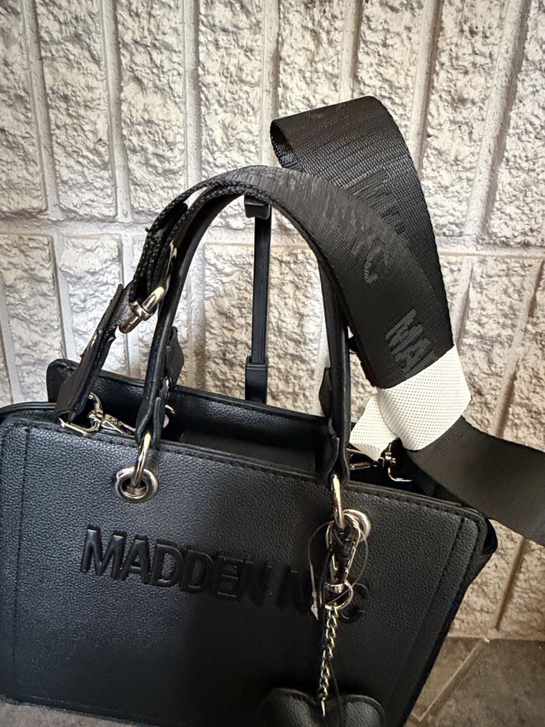 LUP 6 Madden NYC Black Satchel Handbag With Heart Charm 6