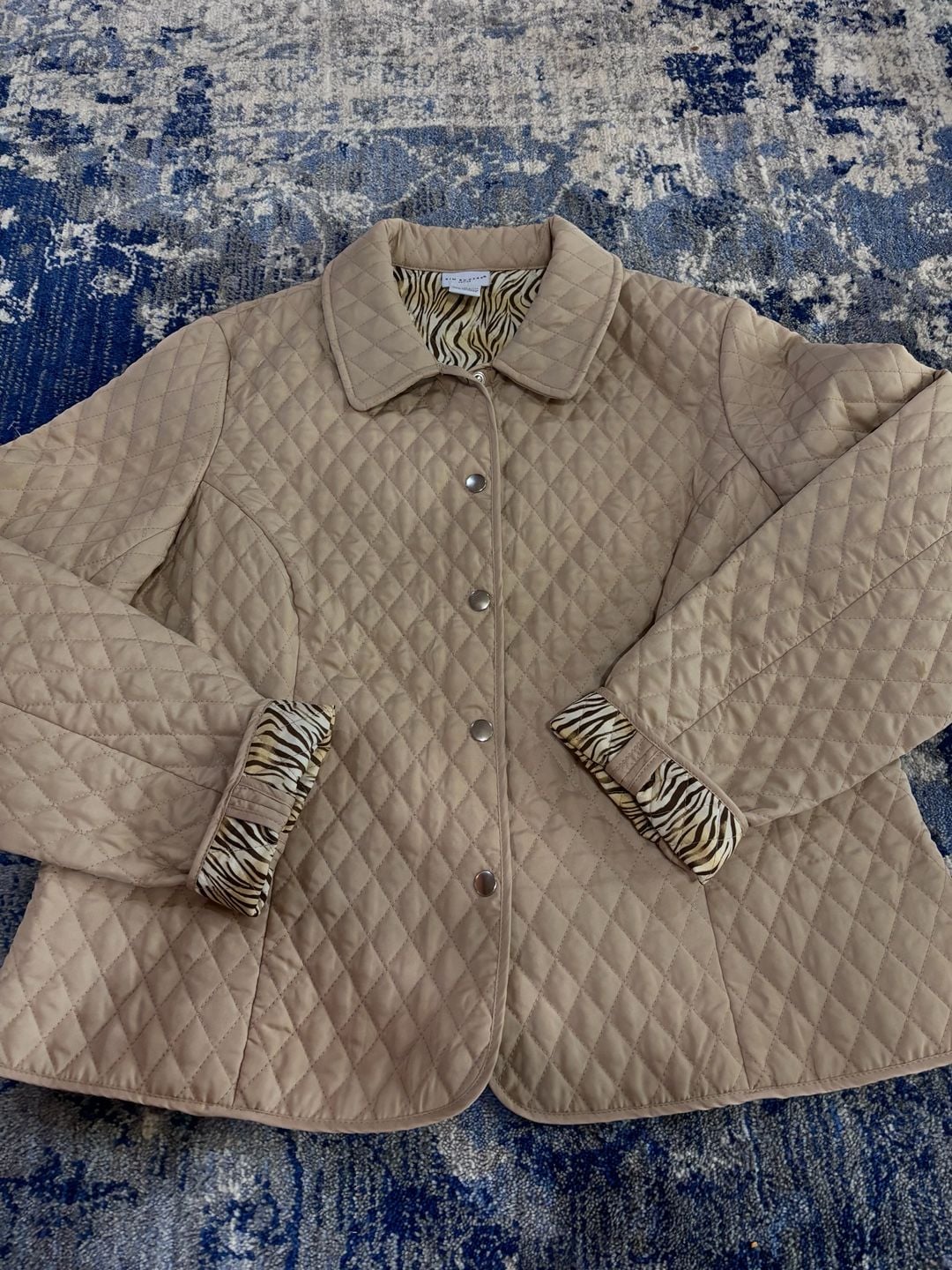Kim Rogers Quilted Jacket Petite XL Tan Animal Print Lined 2