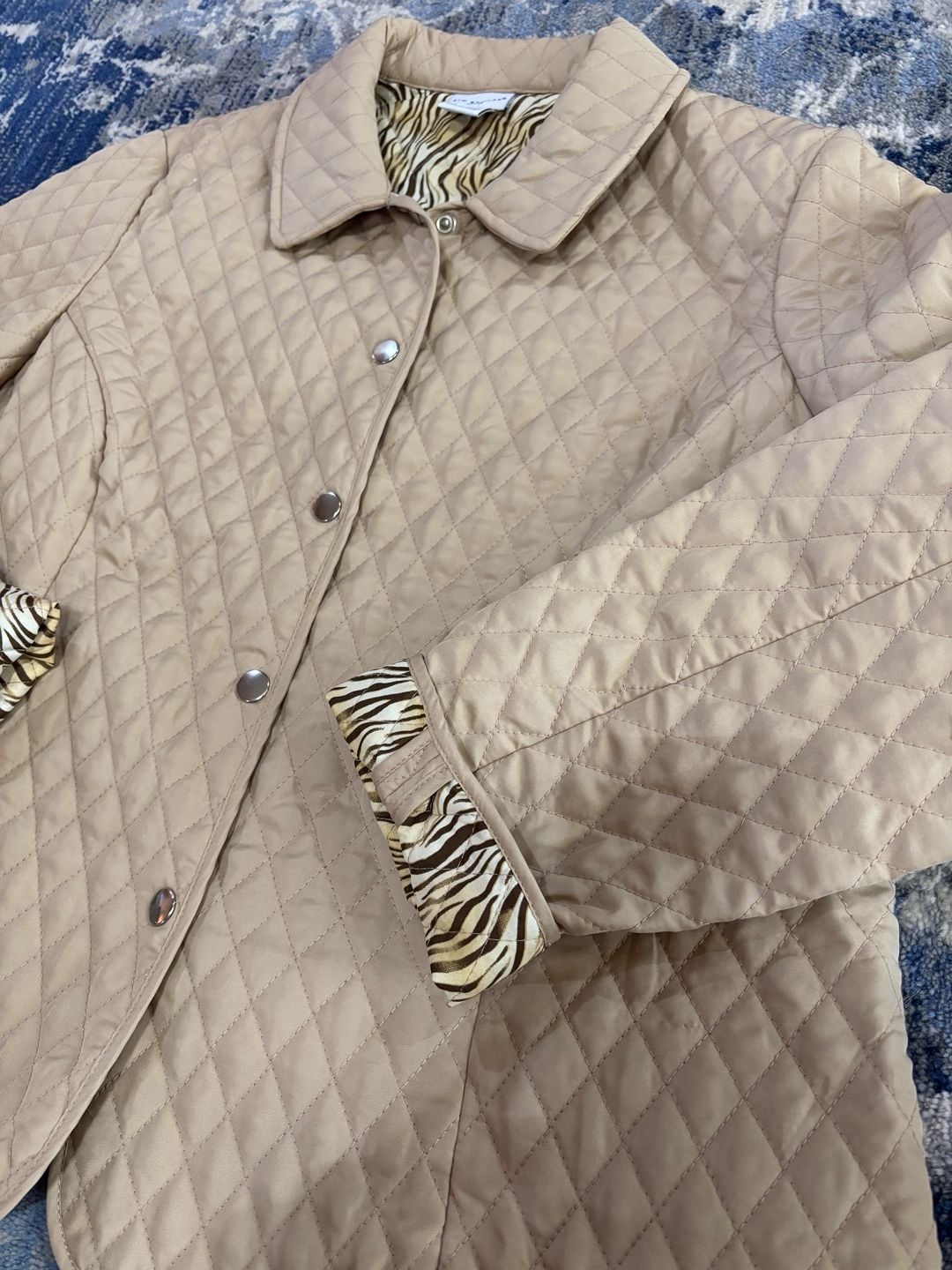 Kim Rogers Quilted Jacket Petite XL Tan Animal Print Lined 3