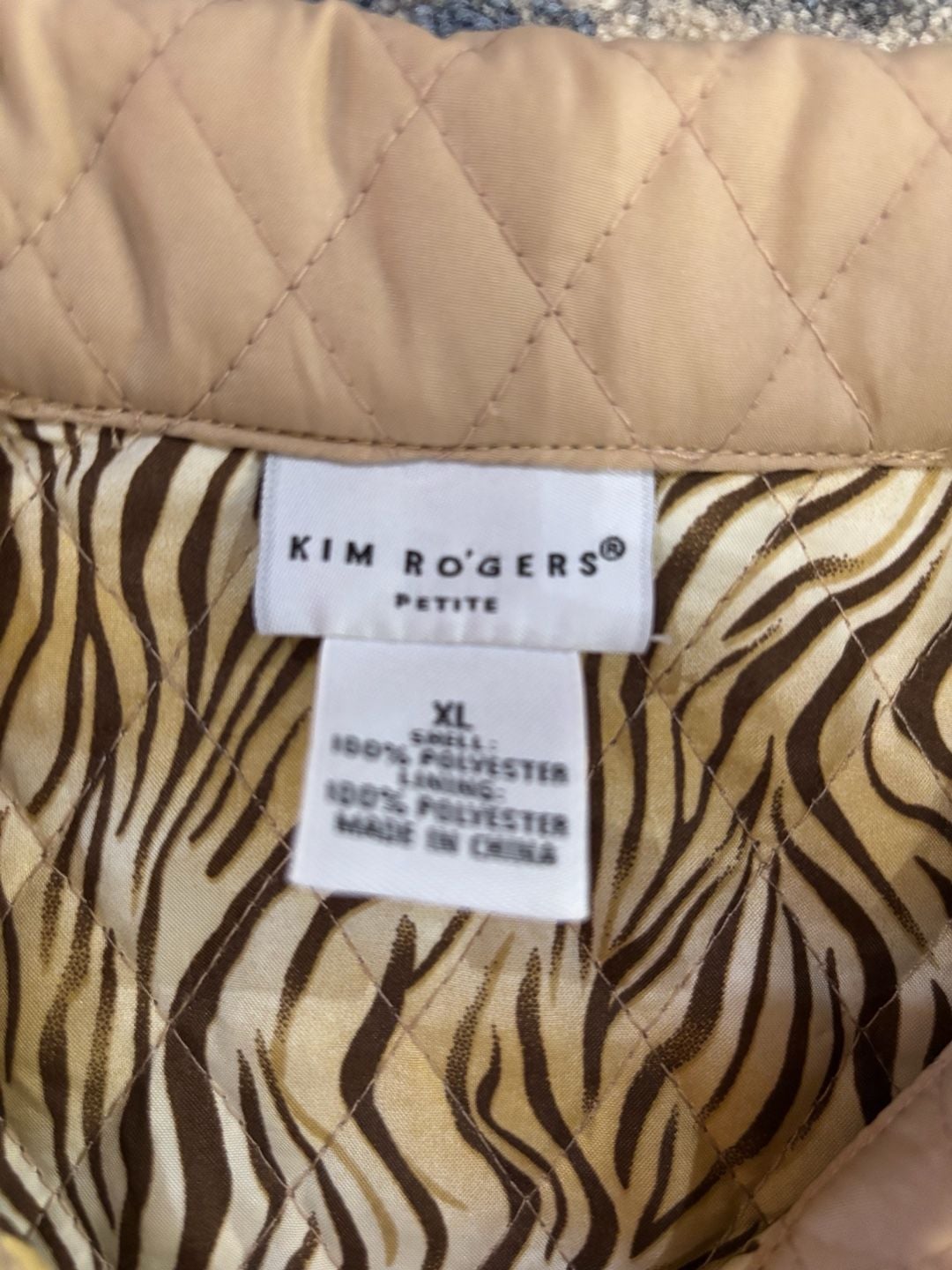Kim Rogers Quilted Jacket Petite XL Tan Animal Print Lined 4