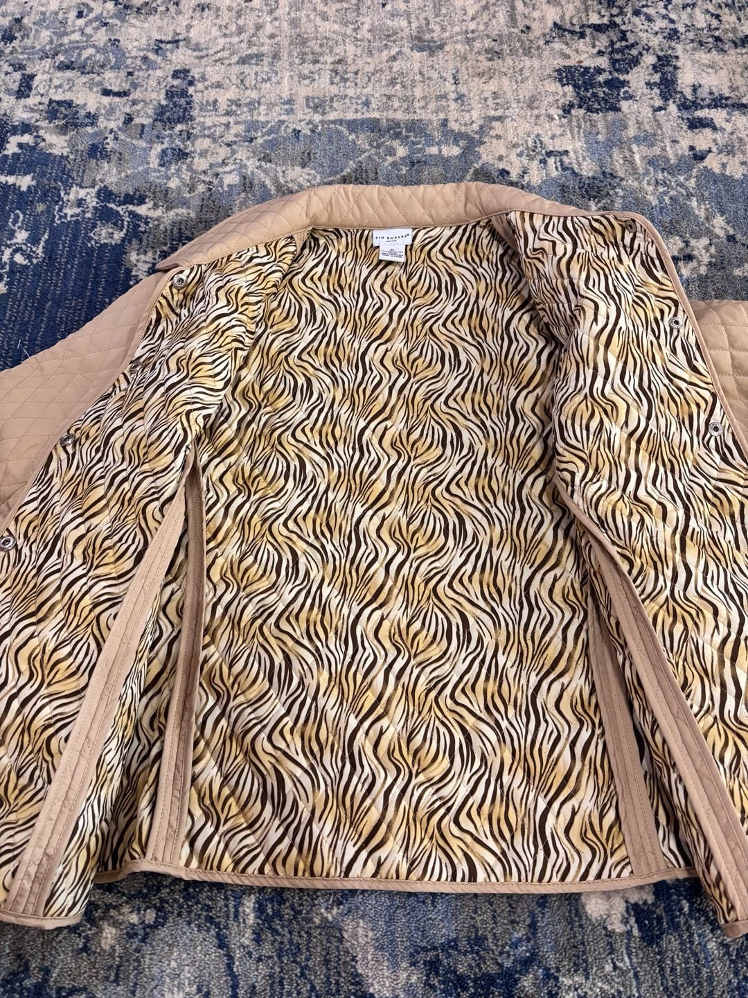Kim Rogers Quilted Jacket Petite XL Tan Animal Print Lined 5