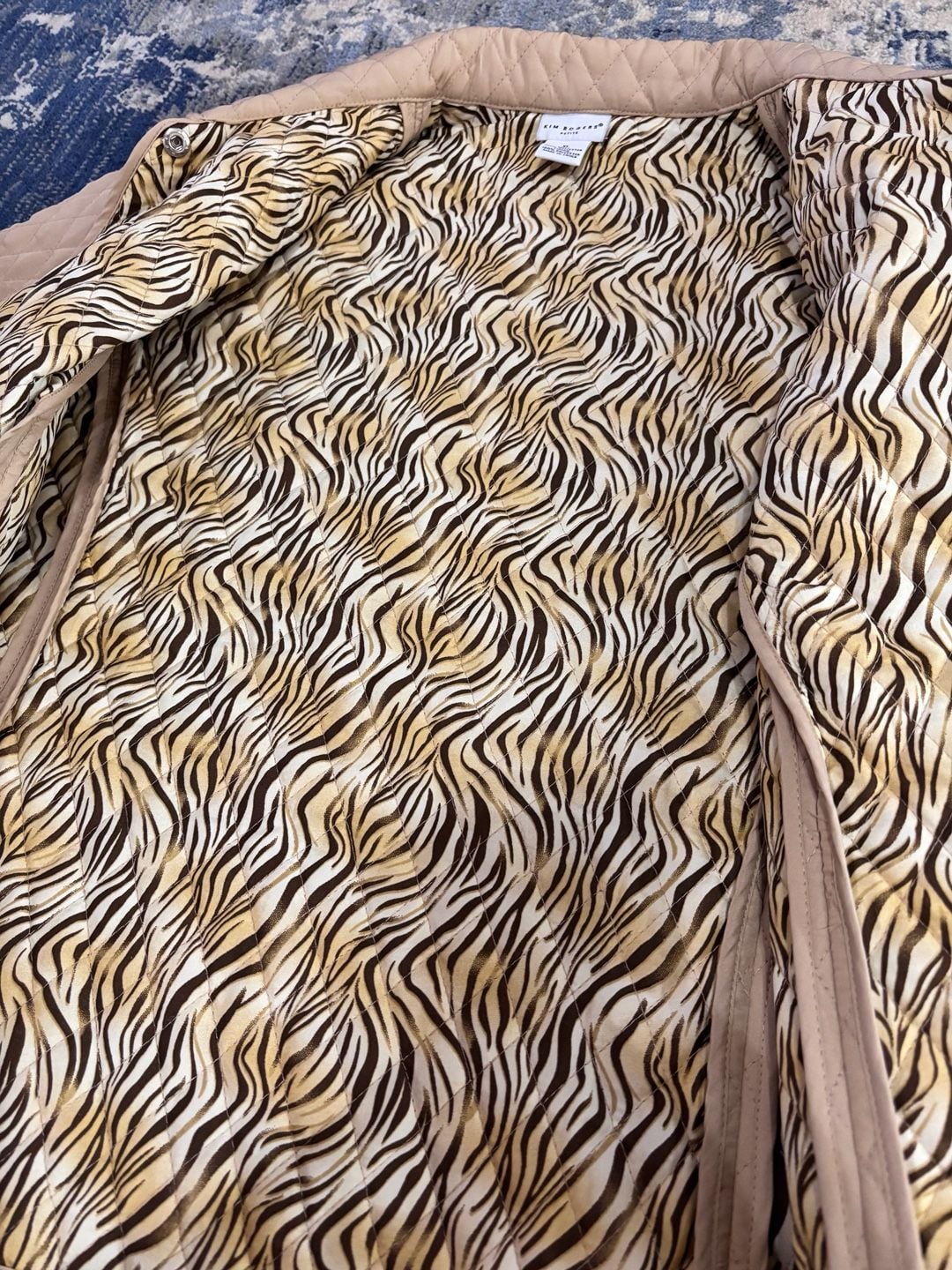 Kim Rogers Quilted Jacket Petite XL Tan Animal Print Lined 6