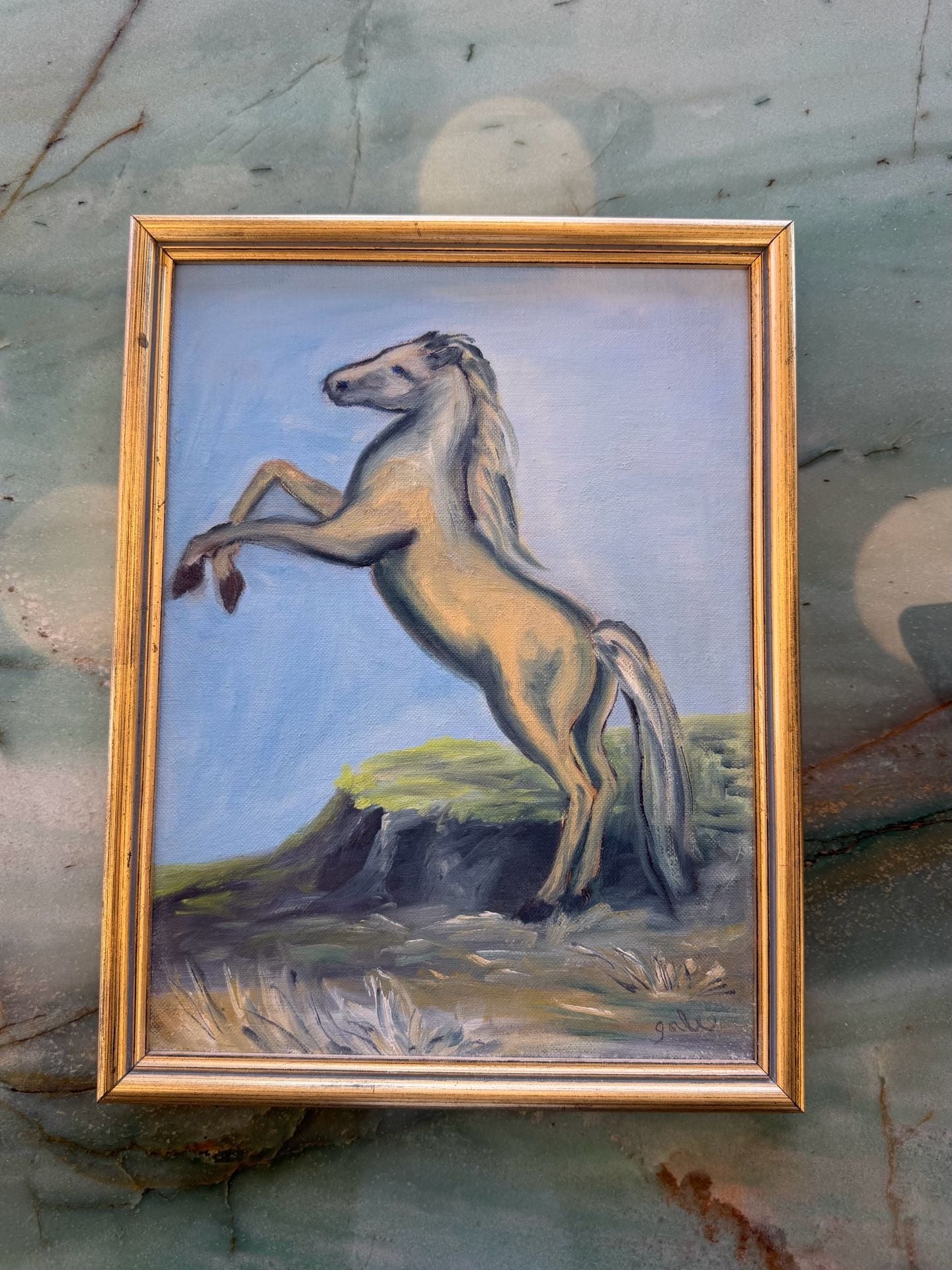Vintage Original Framed Oil Painting Rearing Horse Signed Gale 1