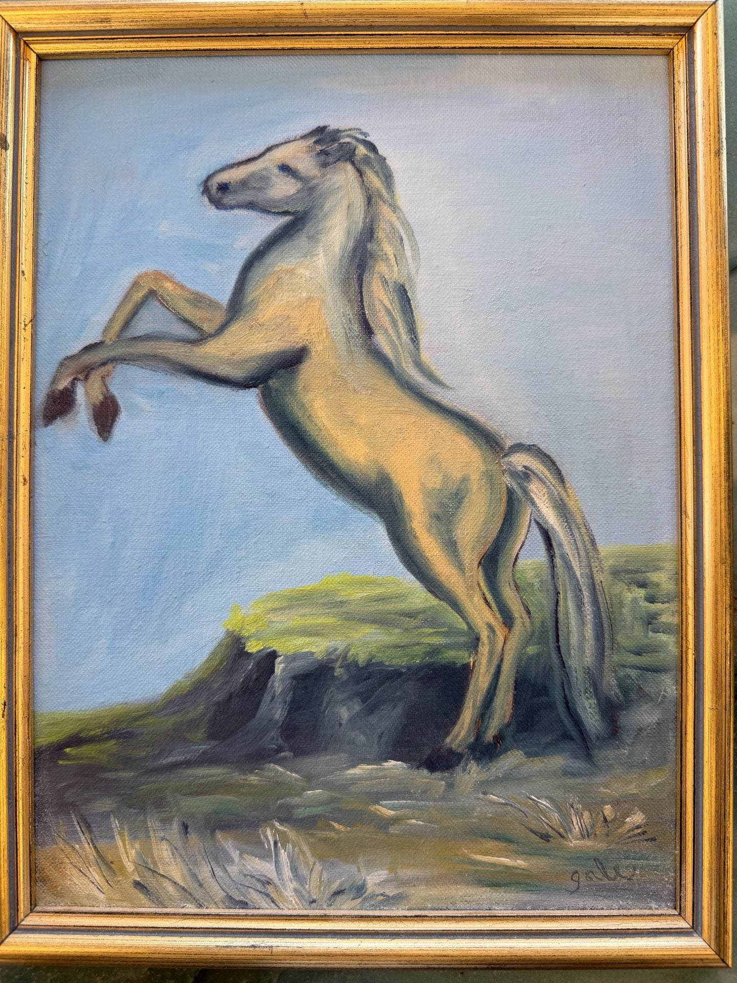 Vintage Original Framed Oil Painting Rearing Horse Signed Gale 2