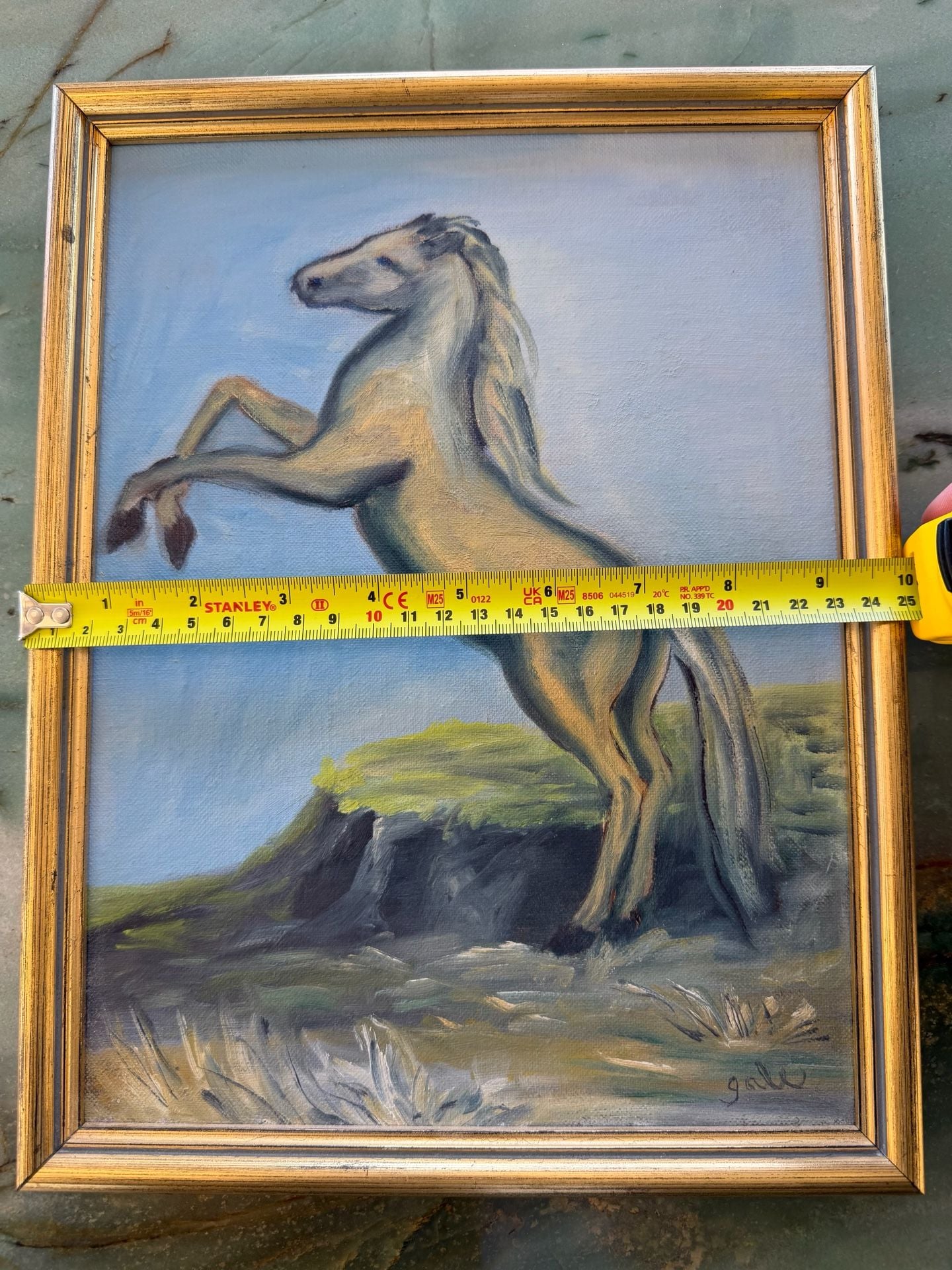 Vintage Original Framed Oil Painting Rearing Horse Signed Gale 4
