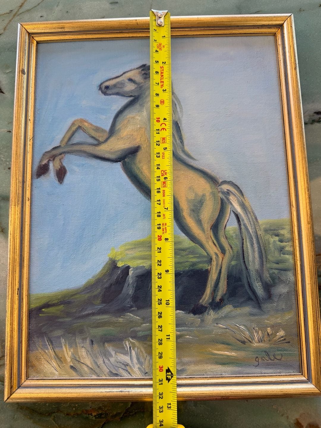 Vintage Original Framed Oil Painting Rearing Horse Signed Gale 5
