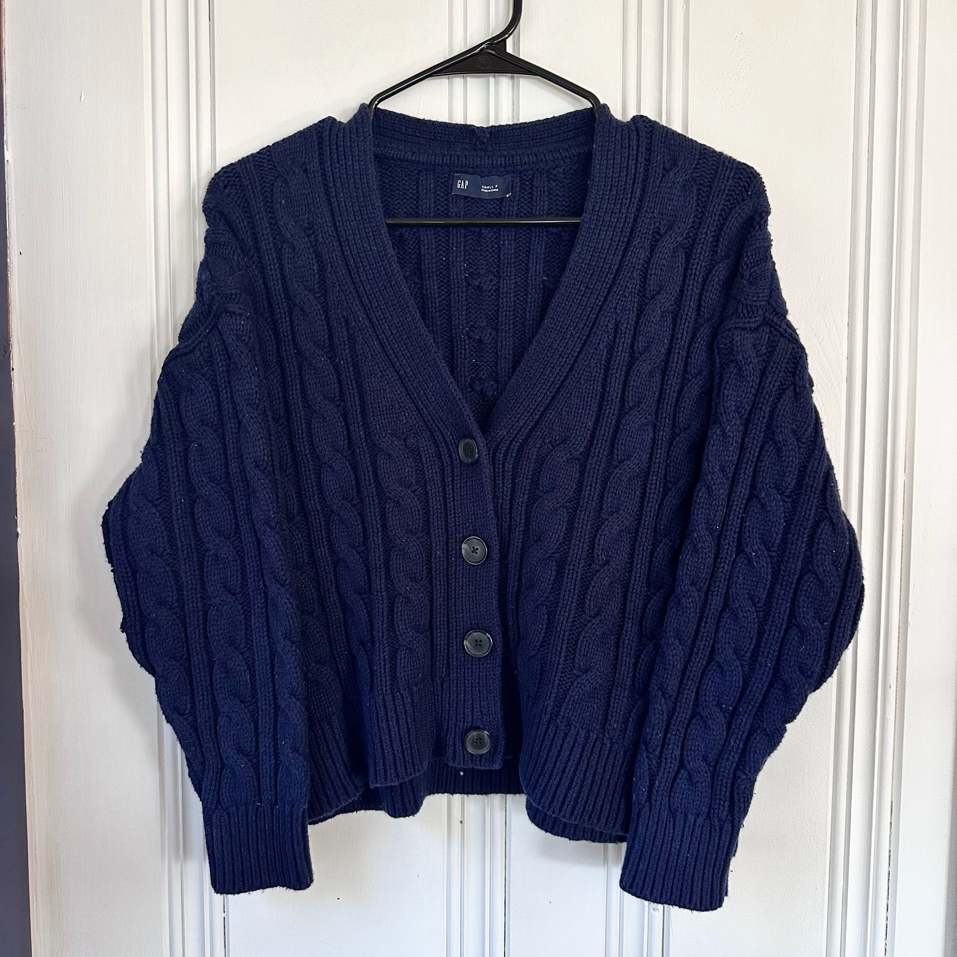 Gap Cable Knit Cardigan Sweater, Size S Petite Navy Blue 2