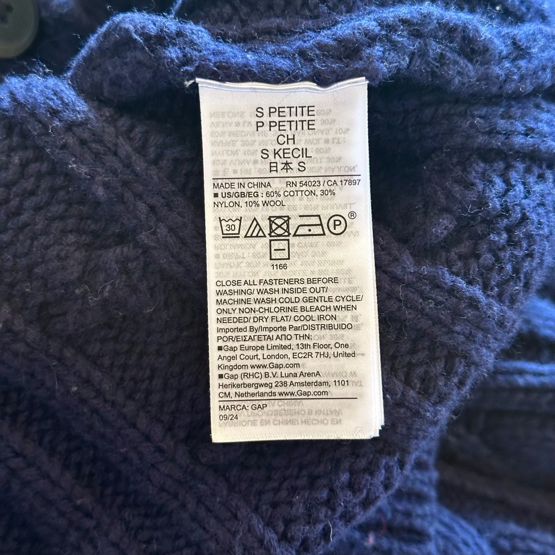 Gap Cable Knit Cardigan Sweater, Size S Petite Navy Blue 5