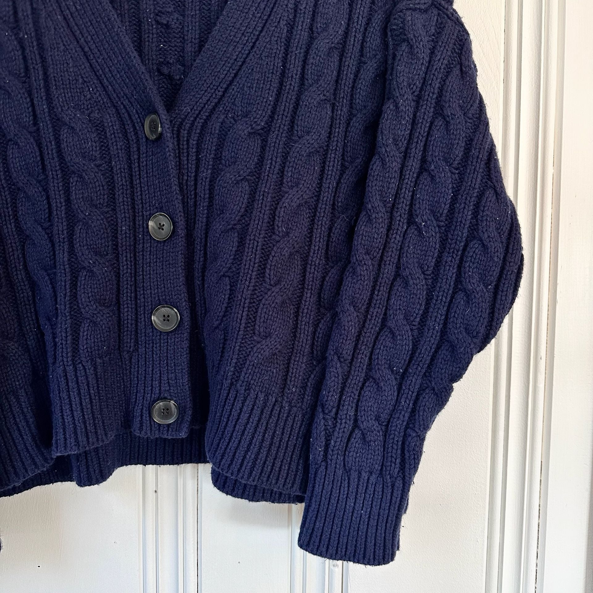Gap Cable Knit Cardigan Sweater, Size S Petite Navy Blue 6