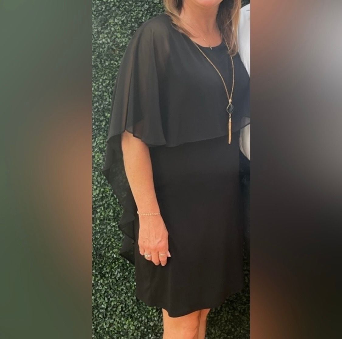 Black Chiffon Overlay Cape Cocktail Dress 1