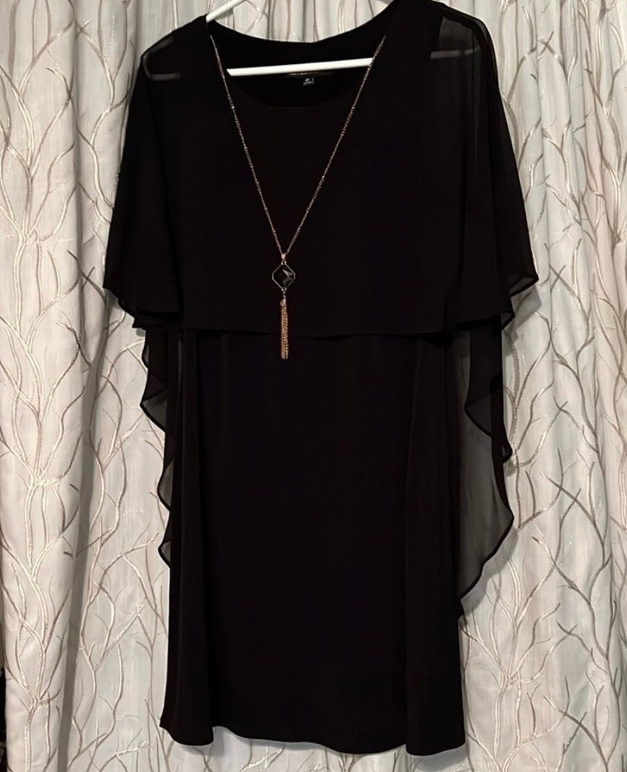 Black Chiffon Overlay Cape Cocktail Dress 2