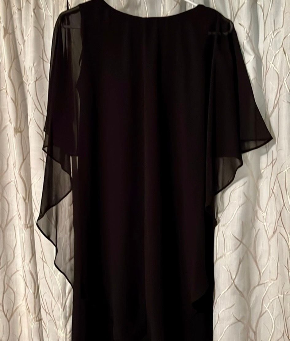 Black Chiffon Overlay Cape Cocktail Dress 3