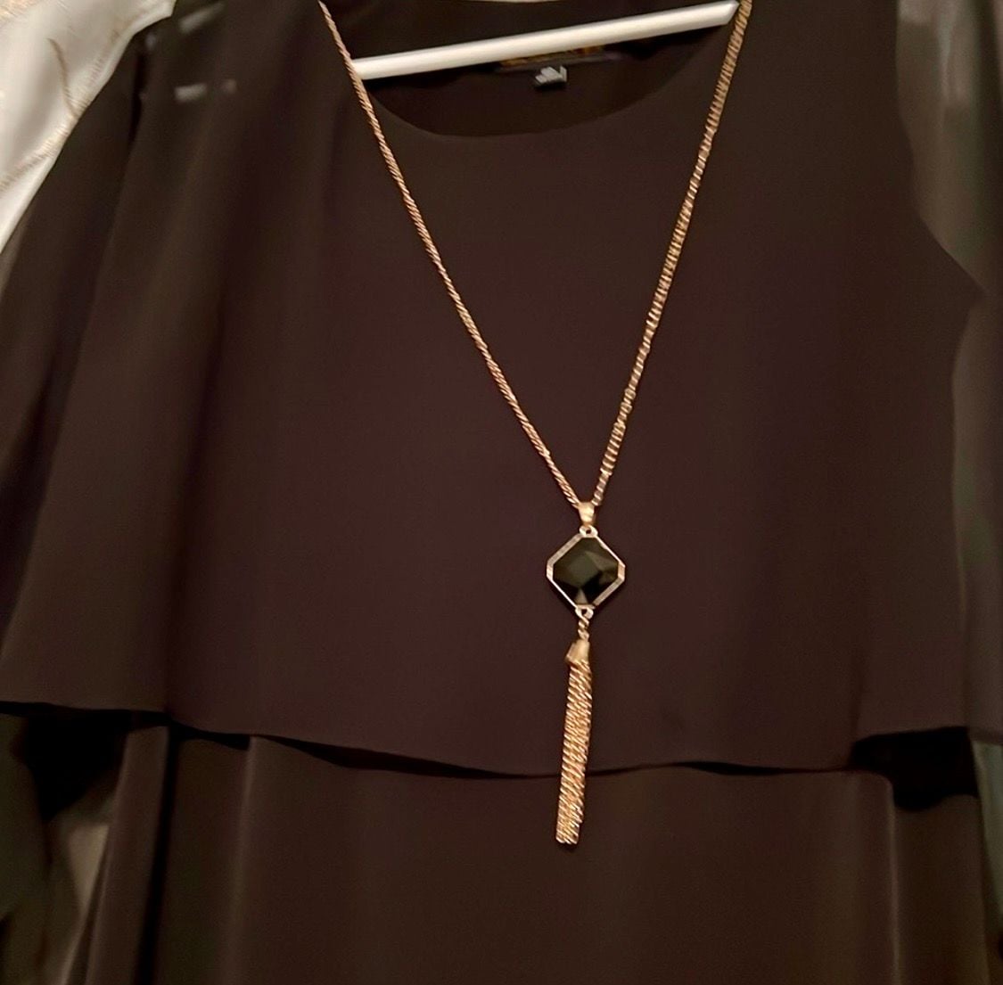 Black Chiffon Overlay Cape Cocktail Dress 5
