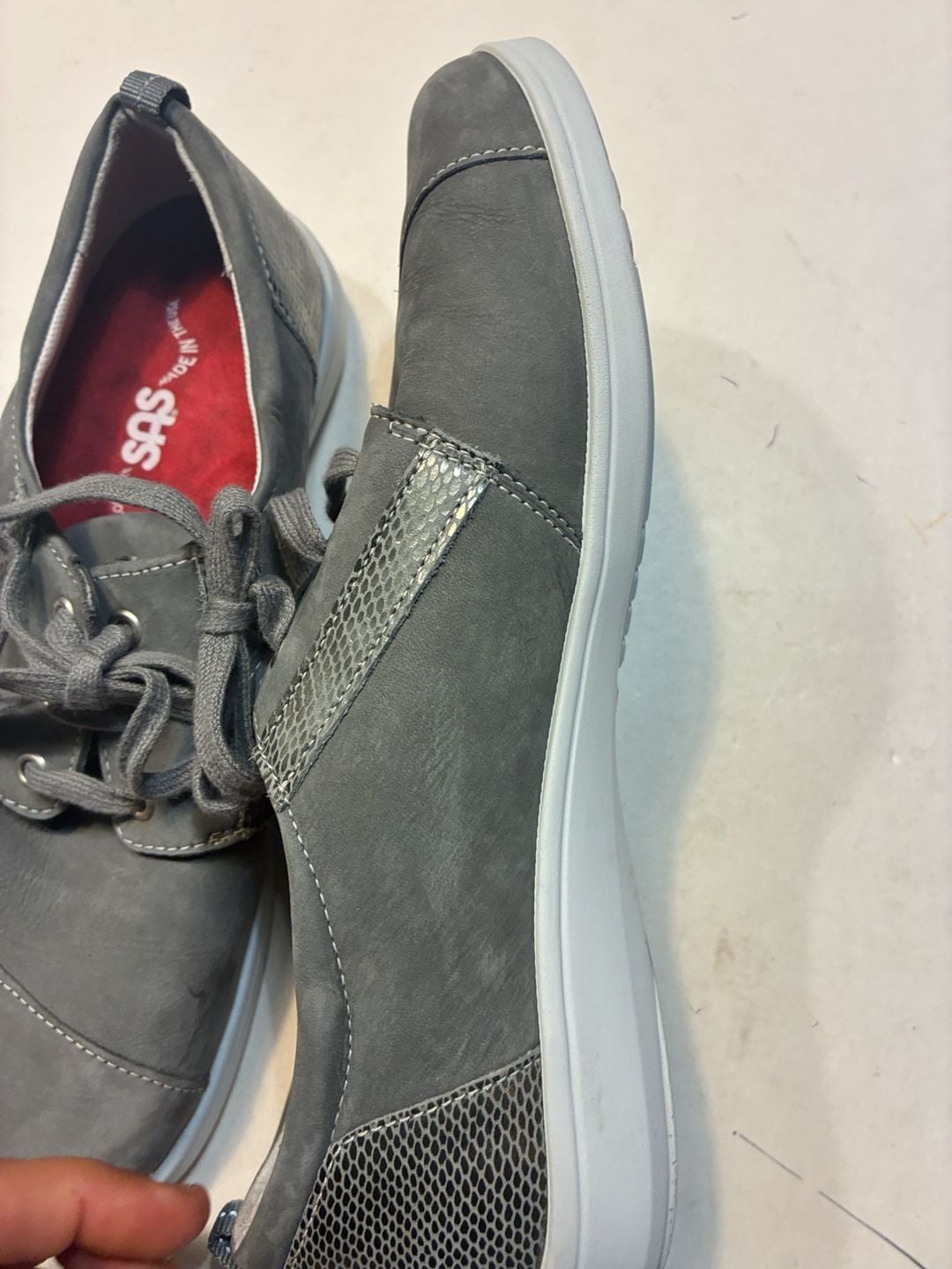 SAS Gray Leather Walking Shoes Sneakers Comfort Made In Usa 5