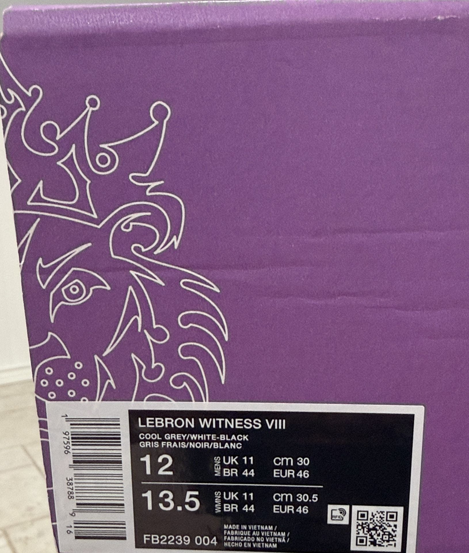 Nike Lebron Witness VIII Size 12 Cool Grey White Black FB2239-004 6