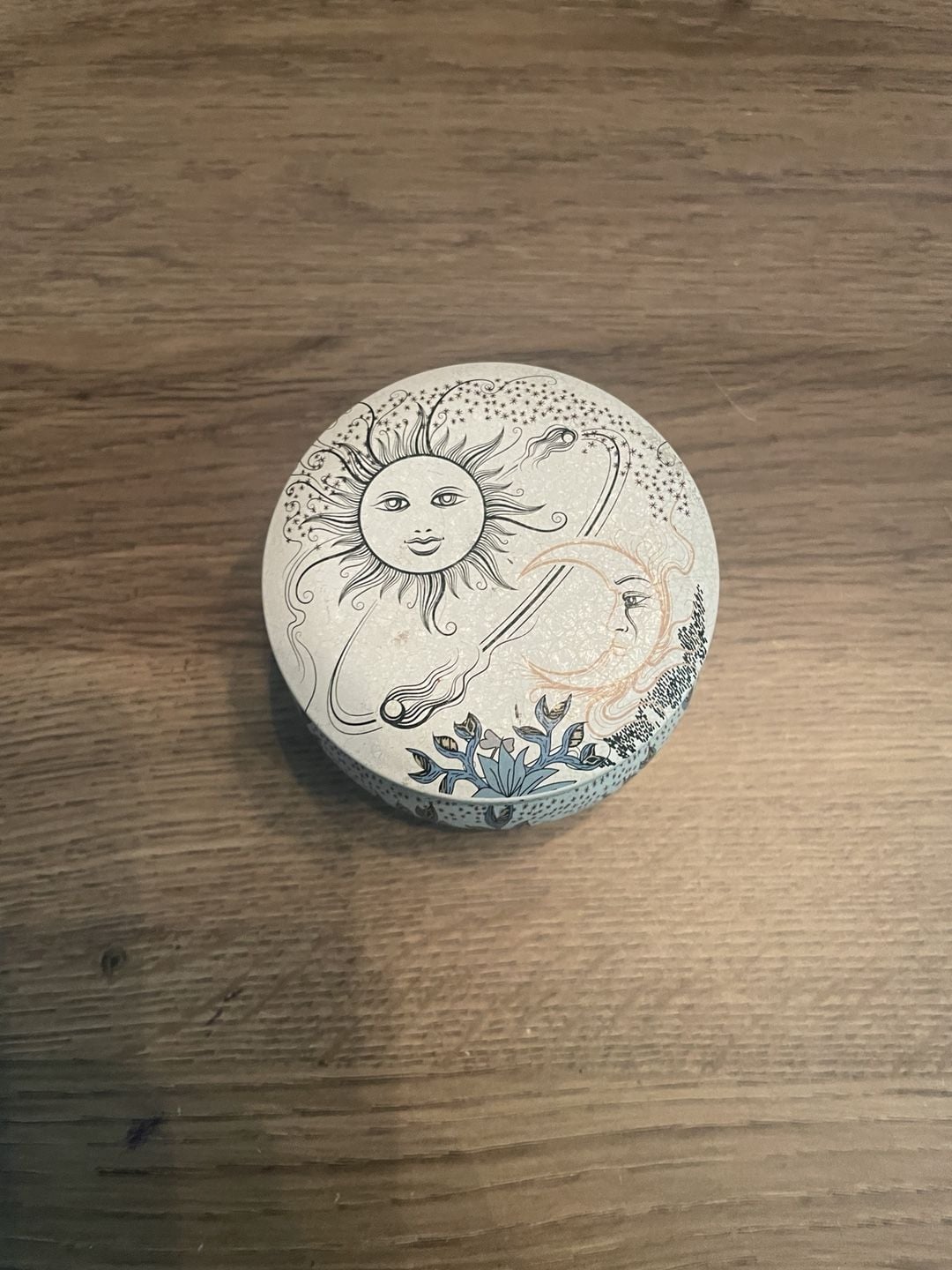 Vintage Sun And Moon Celestial Metal Decorative Tin Container 1