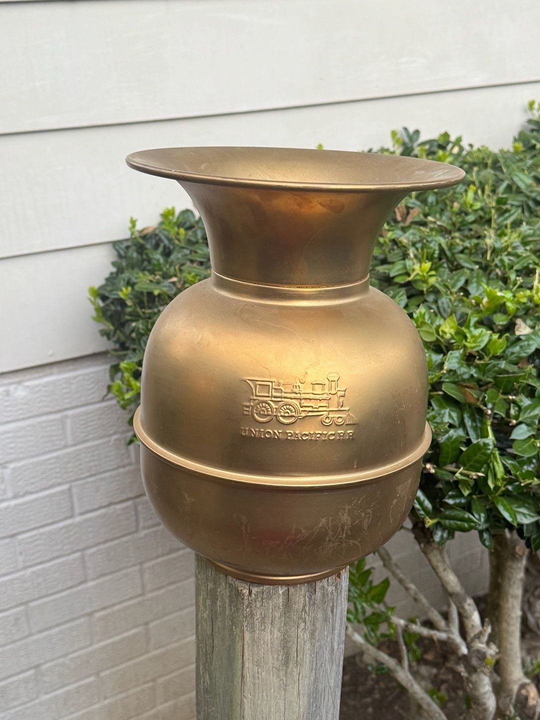 Union Pacific Railroad Brass Spittoon Cuspidor Vintage Train Decor 1