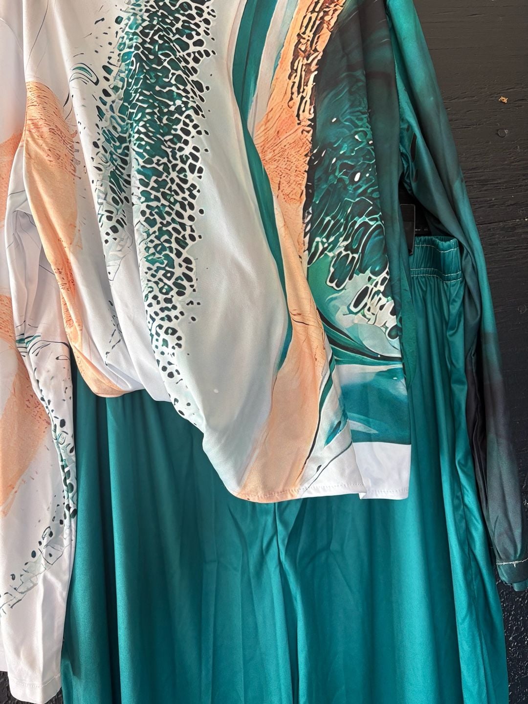 Abstract Two-Piece Pants Set Size XXL Green White Long Sleeve 5