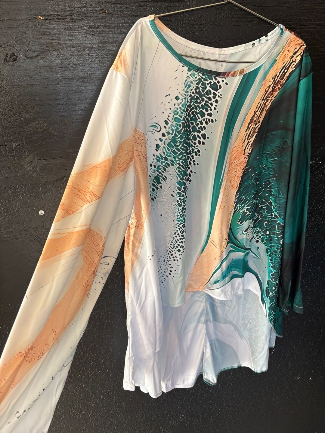 Abstract Two-Piece Pants Set Size XXL Green White Long Sleeve 8