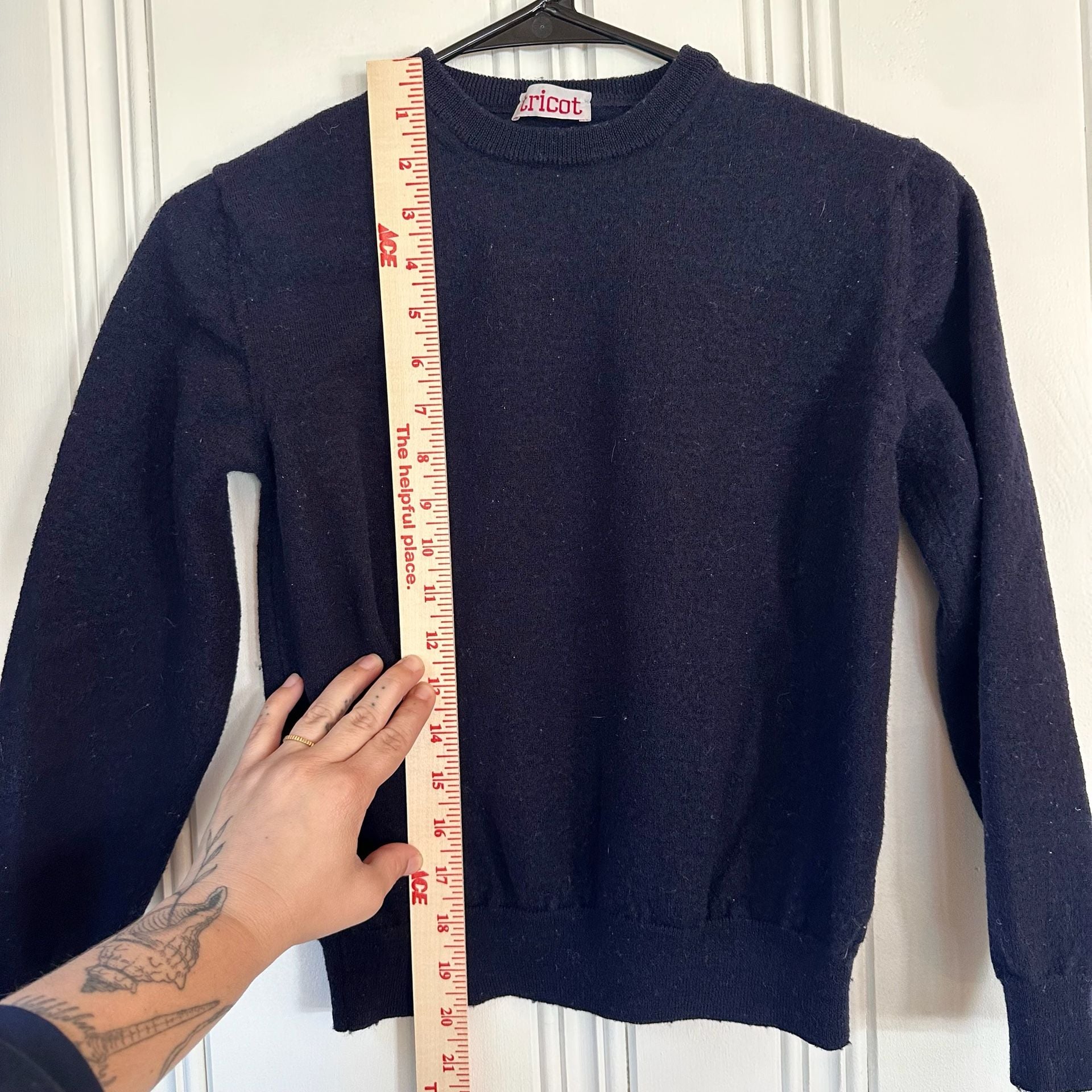 Tricot Sweater Size 52/L Black Italian Wool Crewneck 6