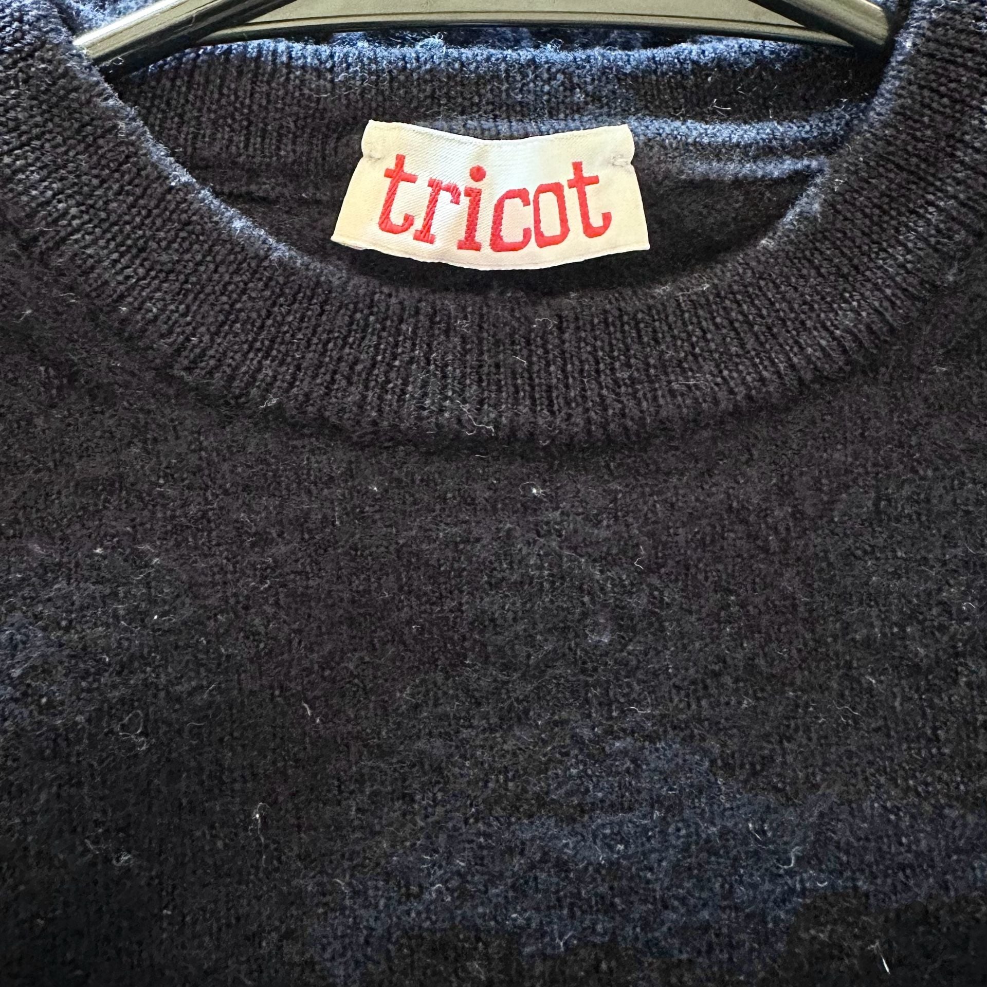 Tricot Sweater Size 52/L Black Italian Wool Crewneck 7
