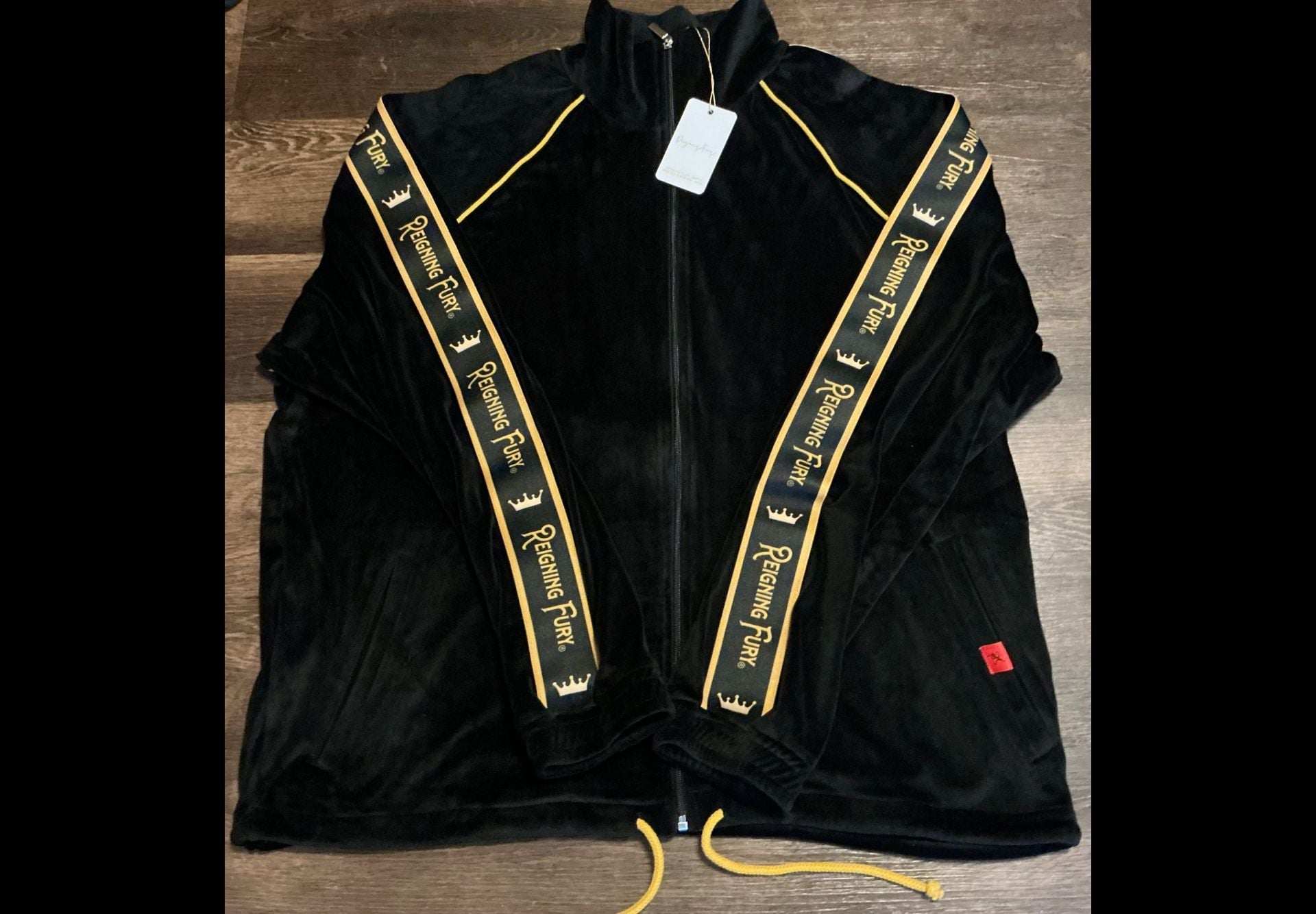 Reigning Fury Black Gold Velour Full-Zip Track Jacket 3
