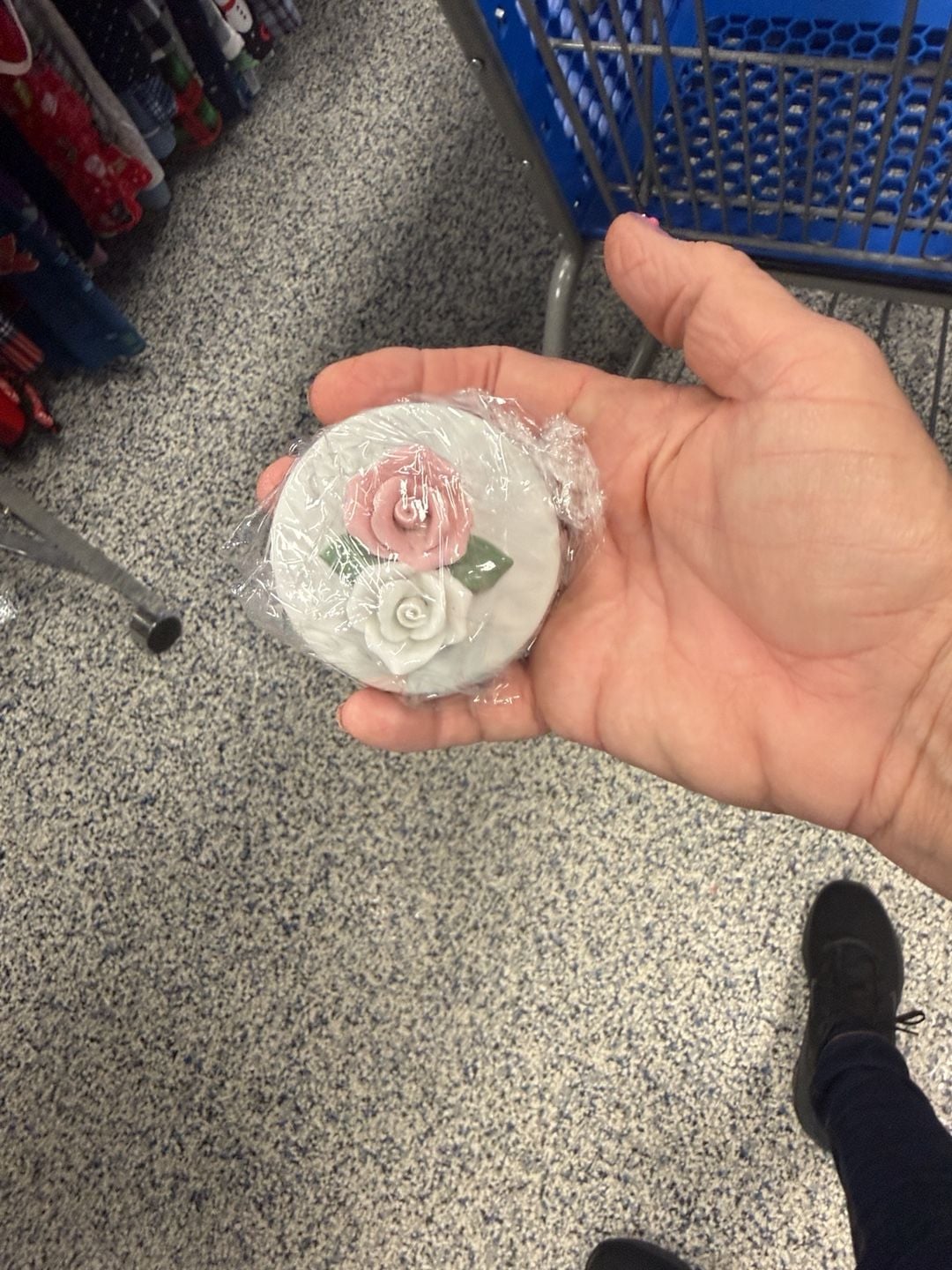 Ceramic Rose Trinket Box White Pink Floral Lid 1