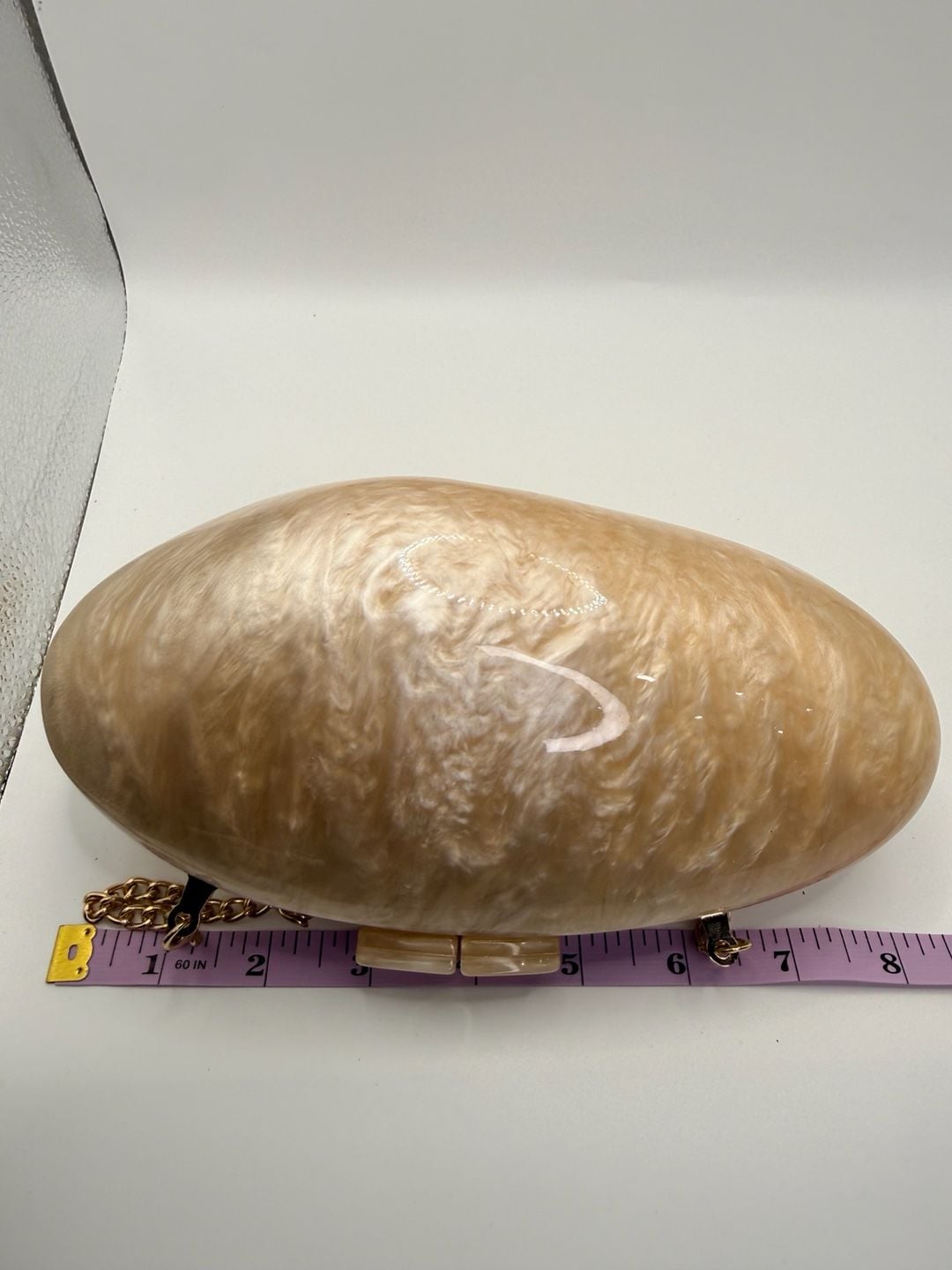 Acrylic Marble Oval Evening Clutch Bag Beige Gold 2