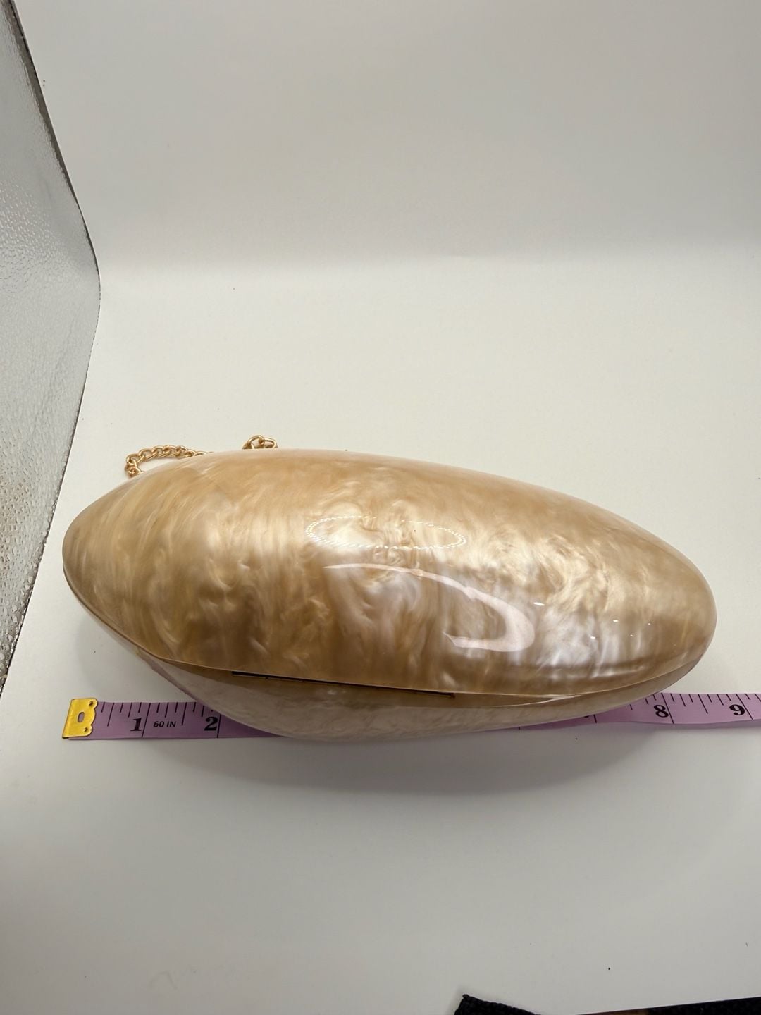 Acrylic Marble Oval Evening Clutch Bag Beige Gold 3