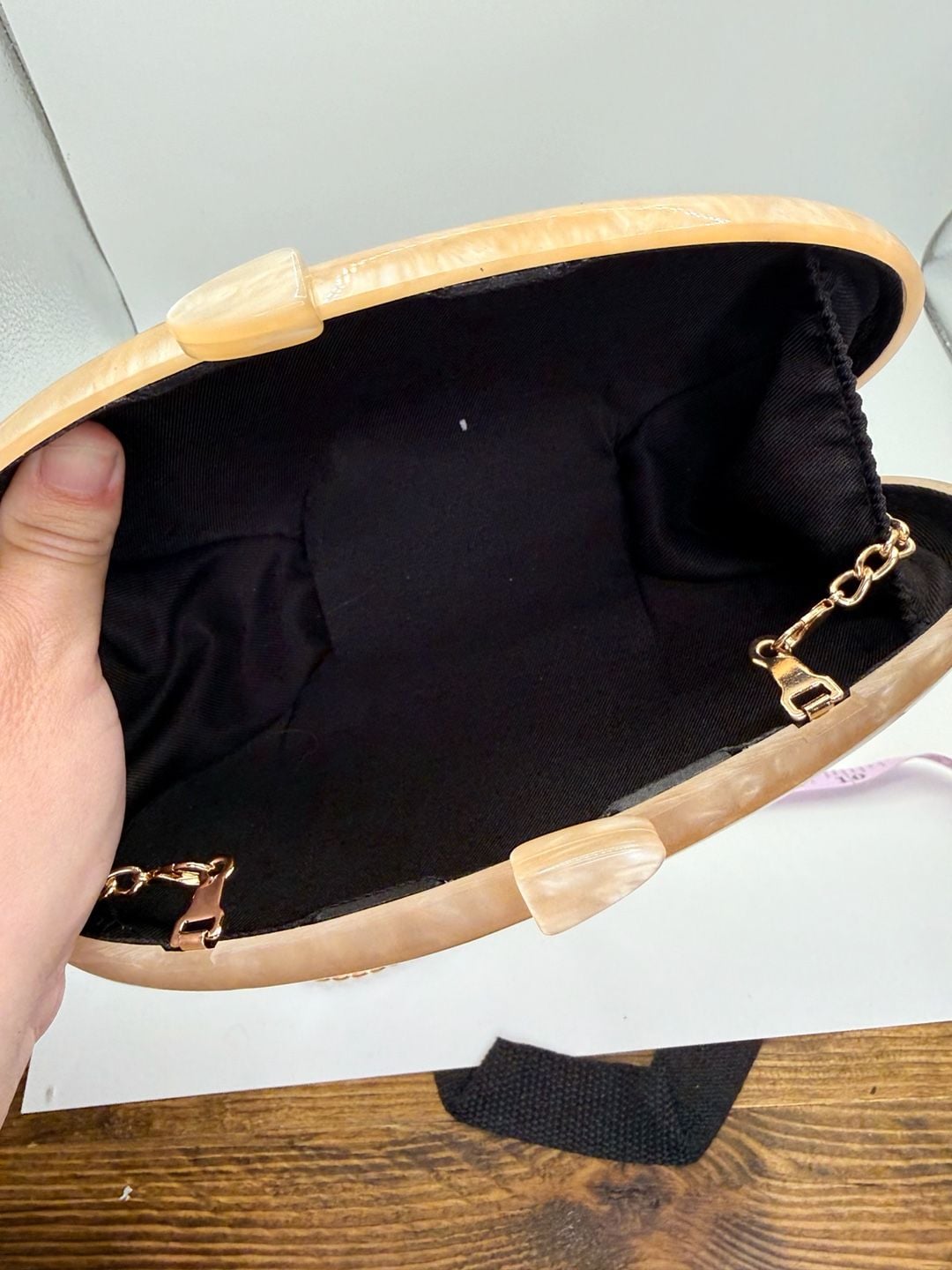 Acrylic Marble Oval Evening Clutch Bag Beige Gold 5