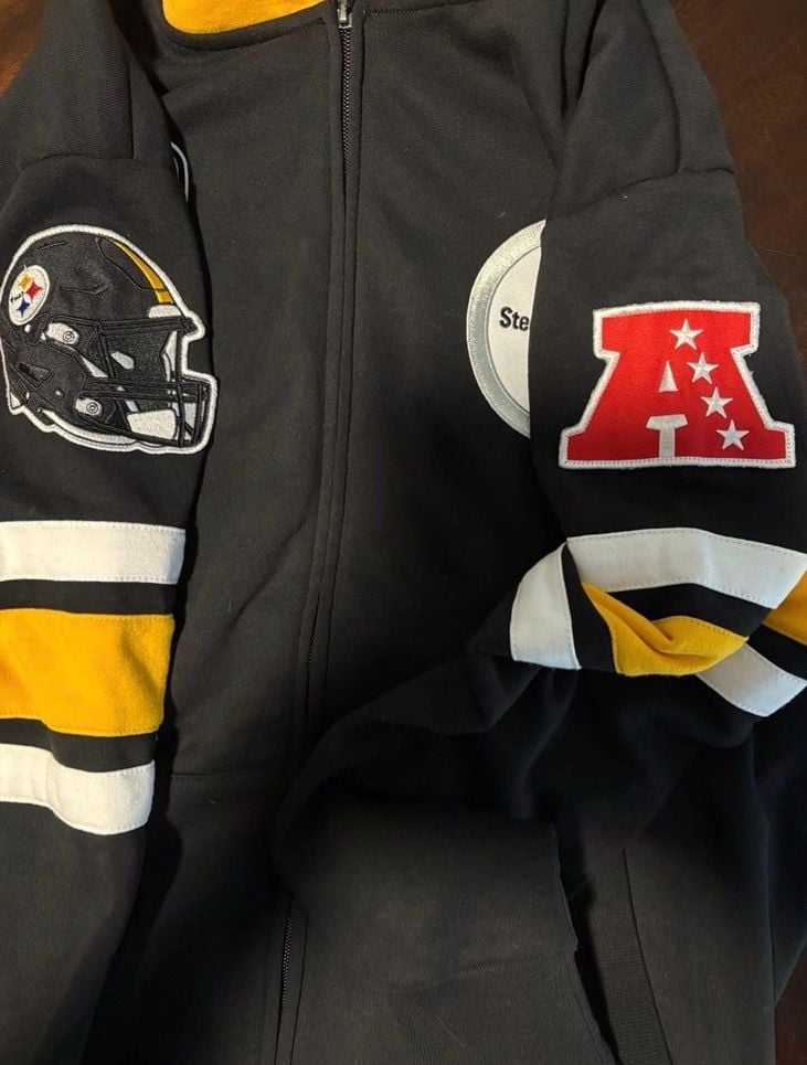 NFL Pittsburgh Steelers Men's Large Full Zip Hoodie Black Yellow Football Jacket 7