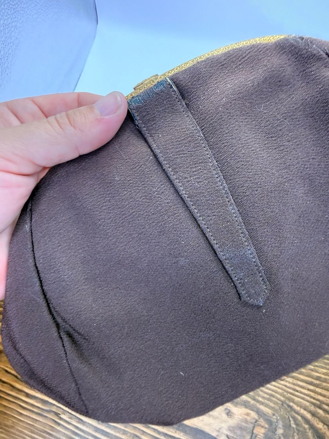 Vintage Art Deco Brown Fabric Clutch Handbag With Compact Set 8