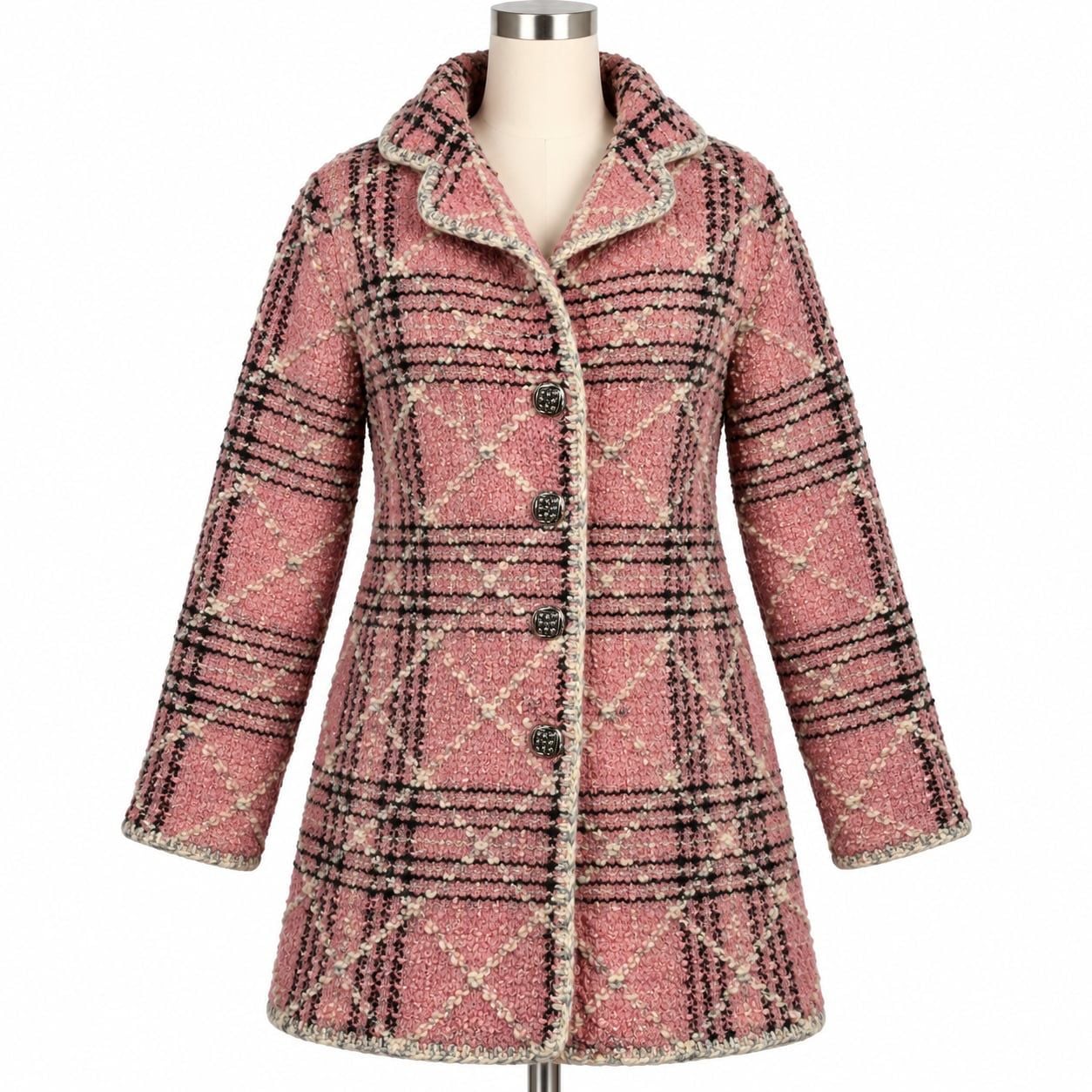 Sigrid Olsen Sport Women’s L Pink Plaid Boucle Wool Blend Coat Jacket 2