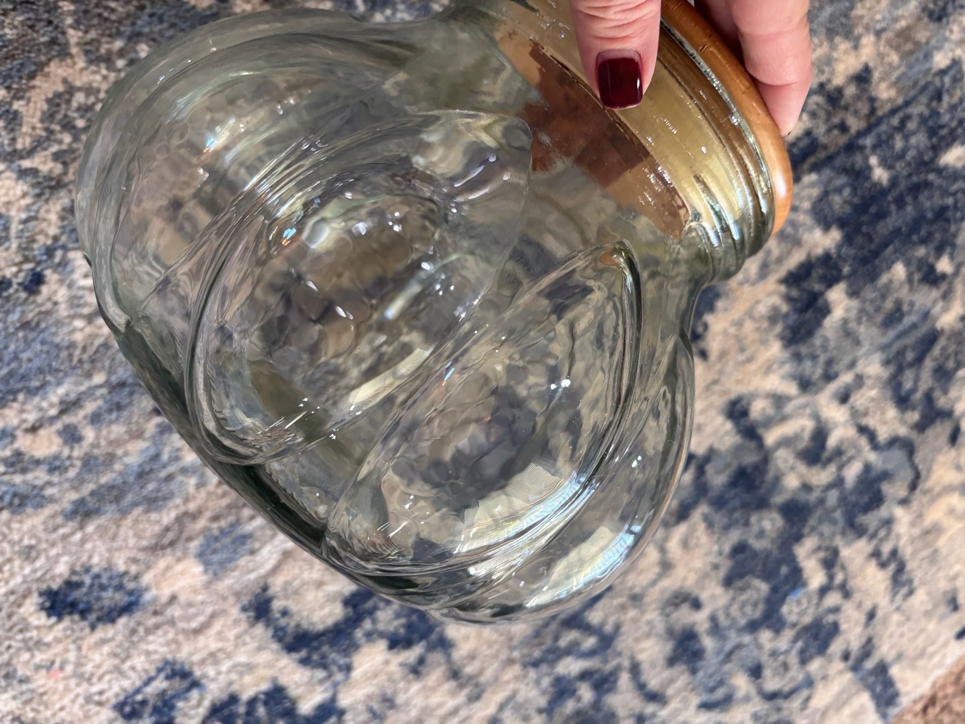 Vintage green tinted Glass Pumpkin Jar Storage Container with Wooden Lid 6