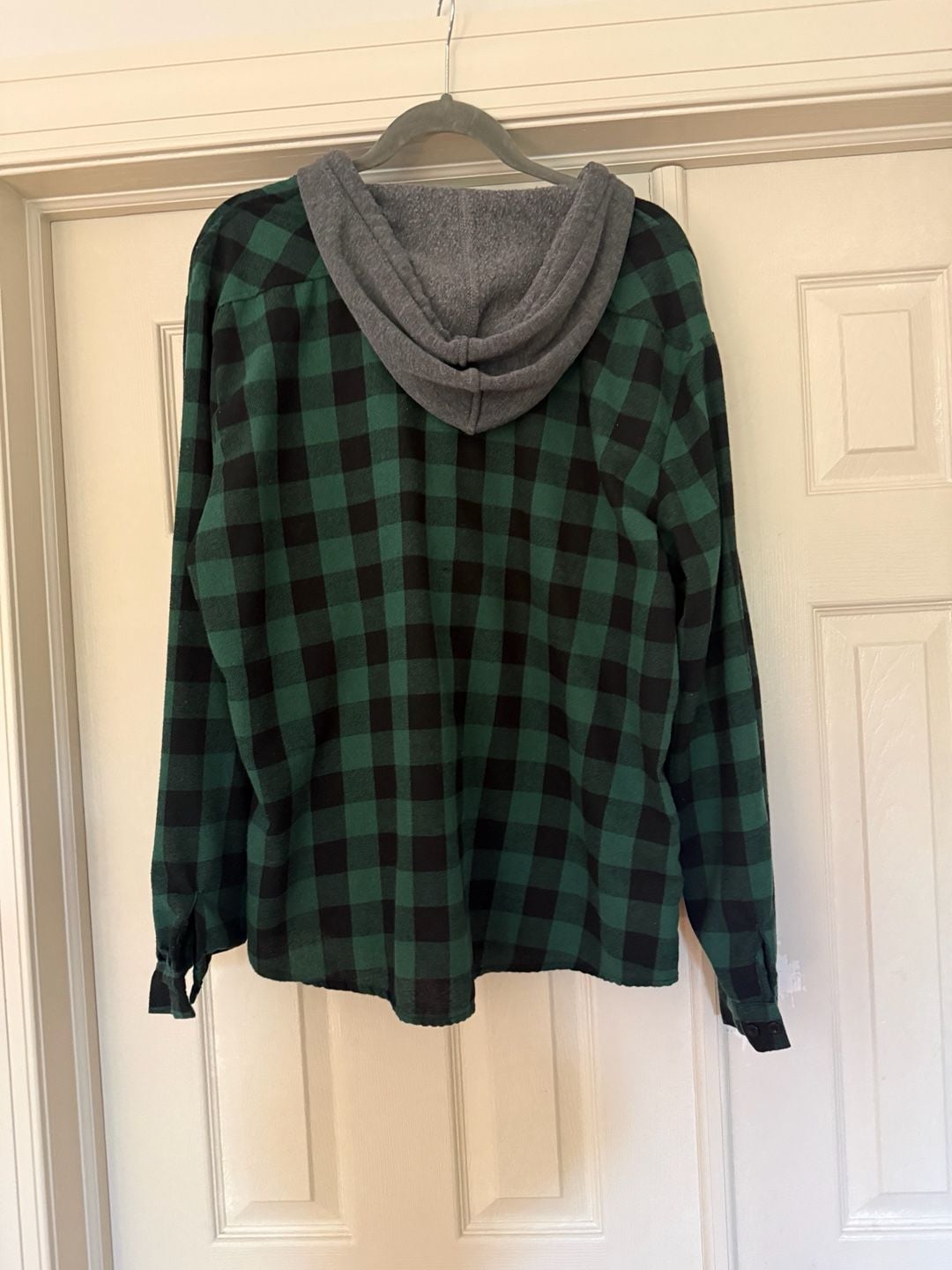 Hooded Flannel Shirt Size L Green Black Buffalo Plaid Button Up 4