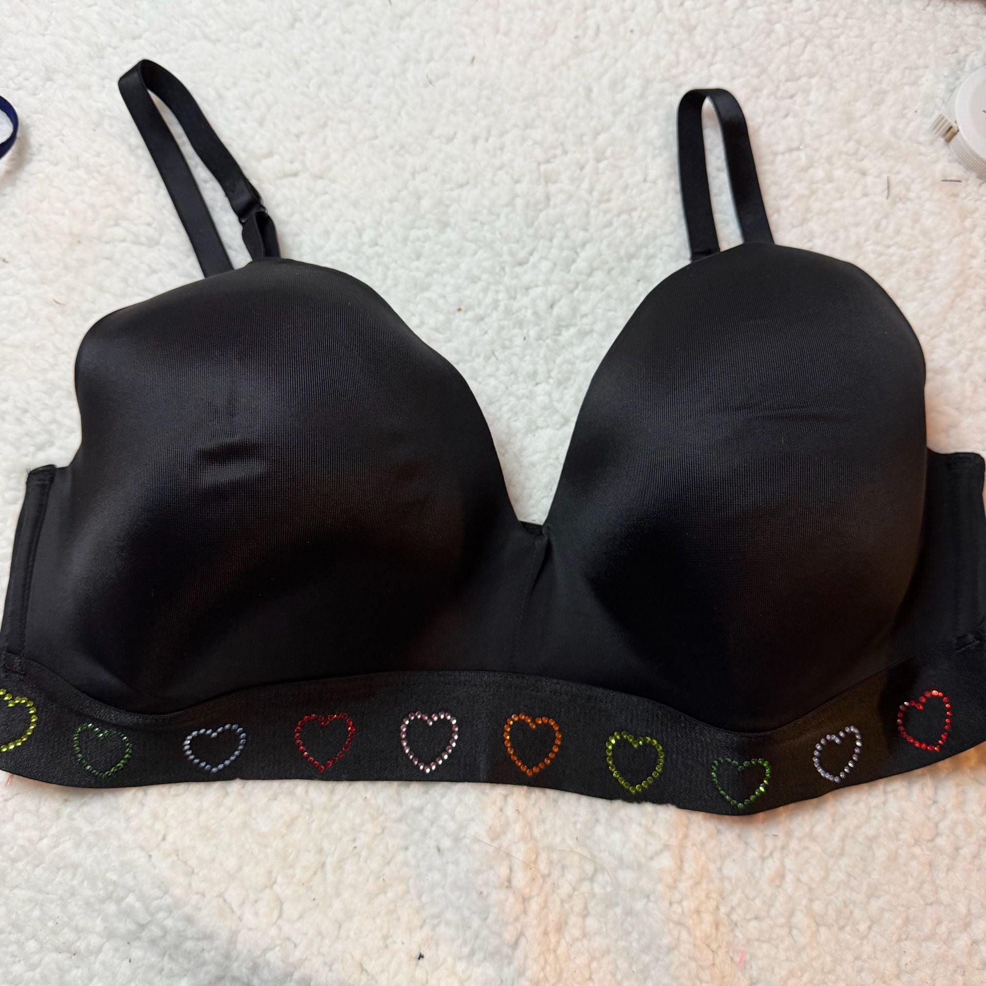 Victoria's Secret Rhinestone Heart Band Bra Black 2
