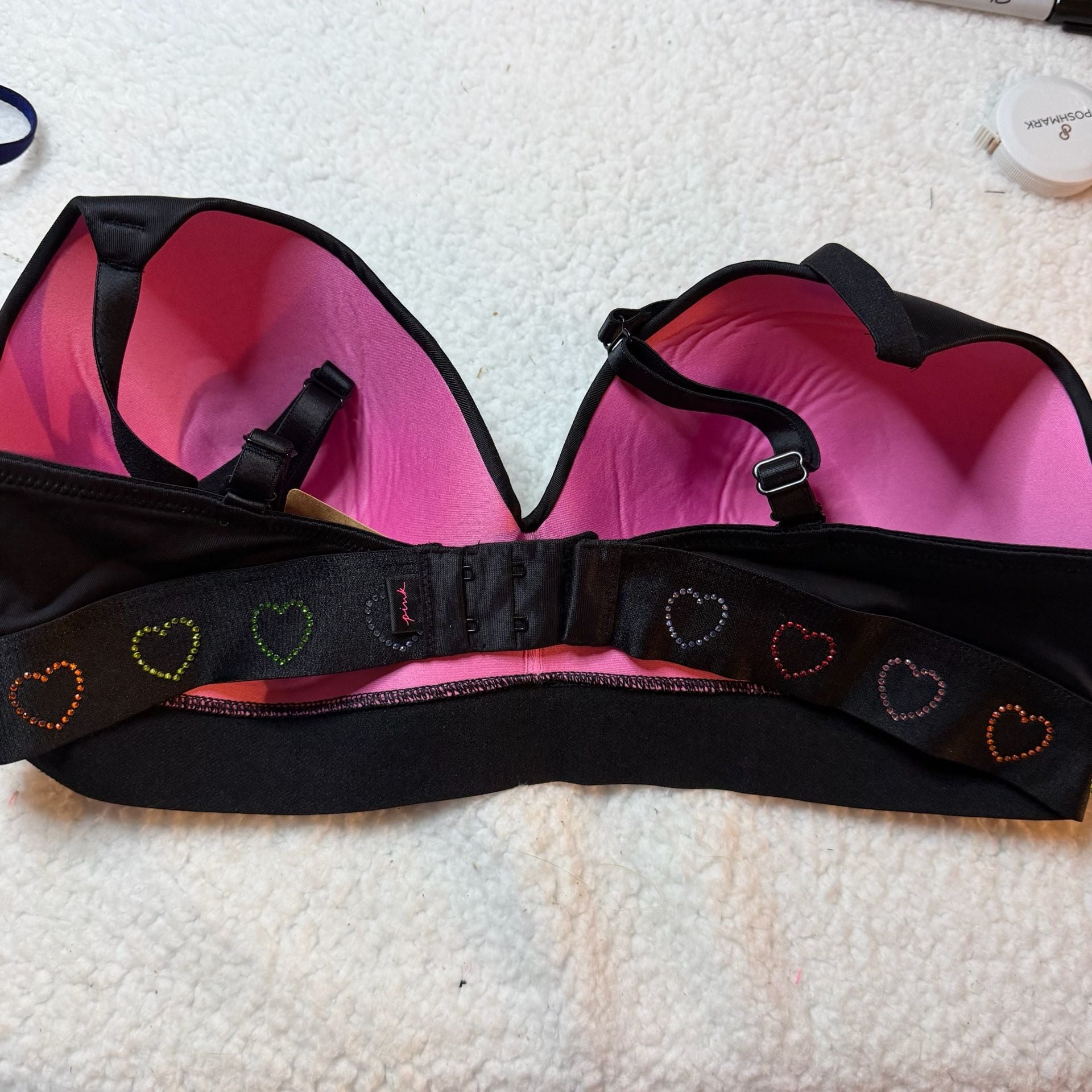 Victoria's Secret Rhinestone Heart Band Bra Black 3