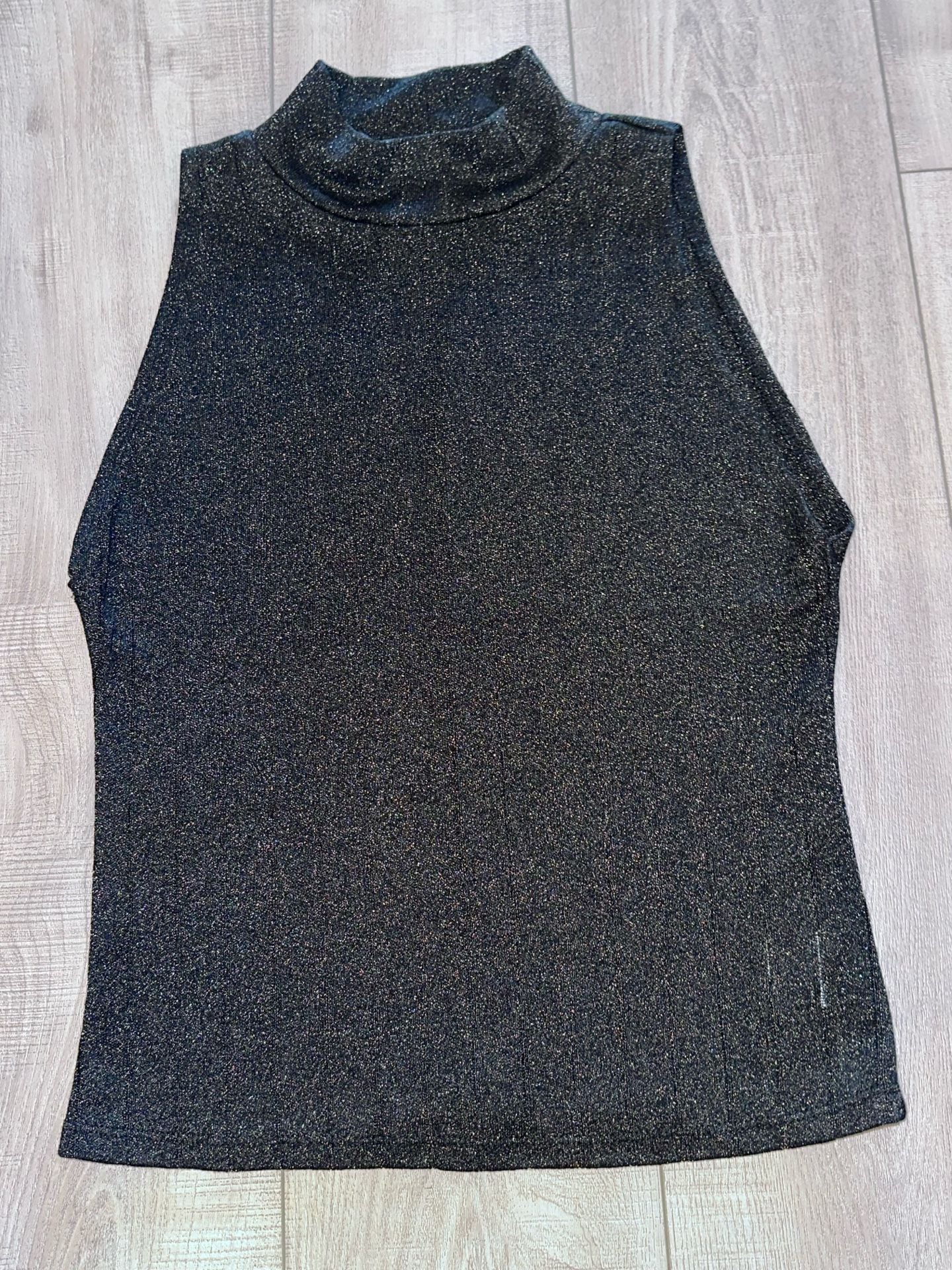 Reformation Mock Neck Tank Top Size XL Black Metallic Shimmer 2