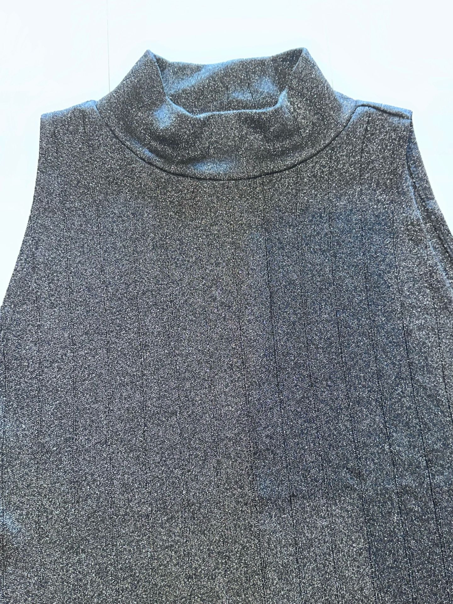 Reformation Mock Neck Tank Top Size XL Black Metallic Shimmer 4