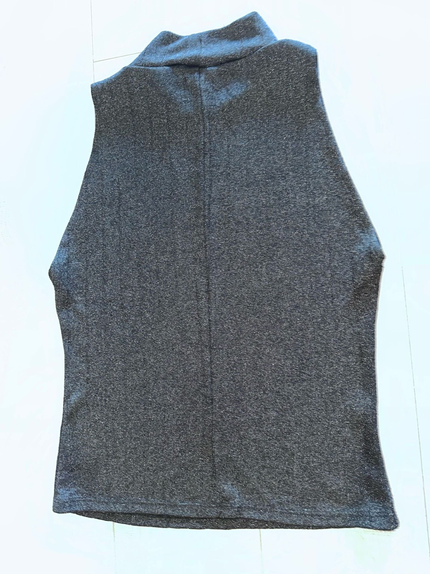 Reformation Mock Neck Tank Top Size XL Black Metallic Shimmer 3