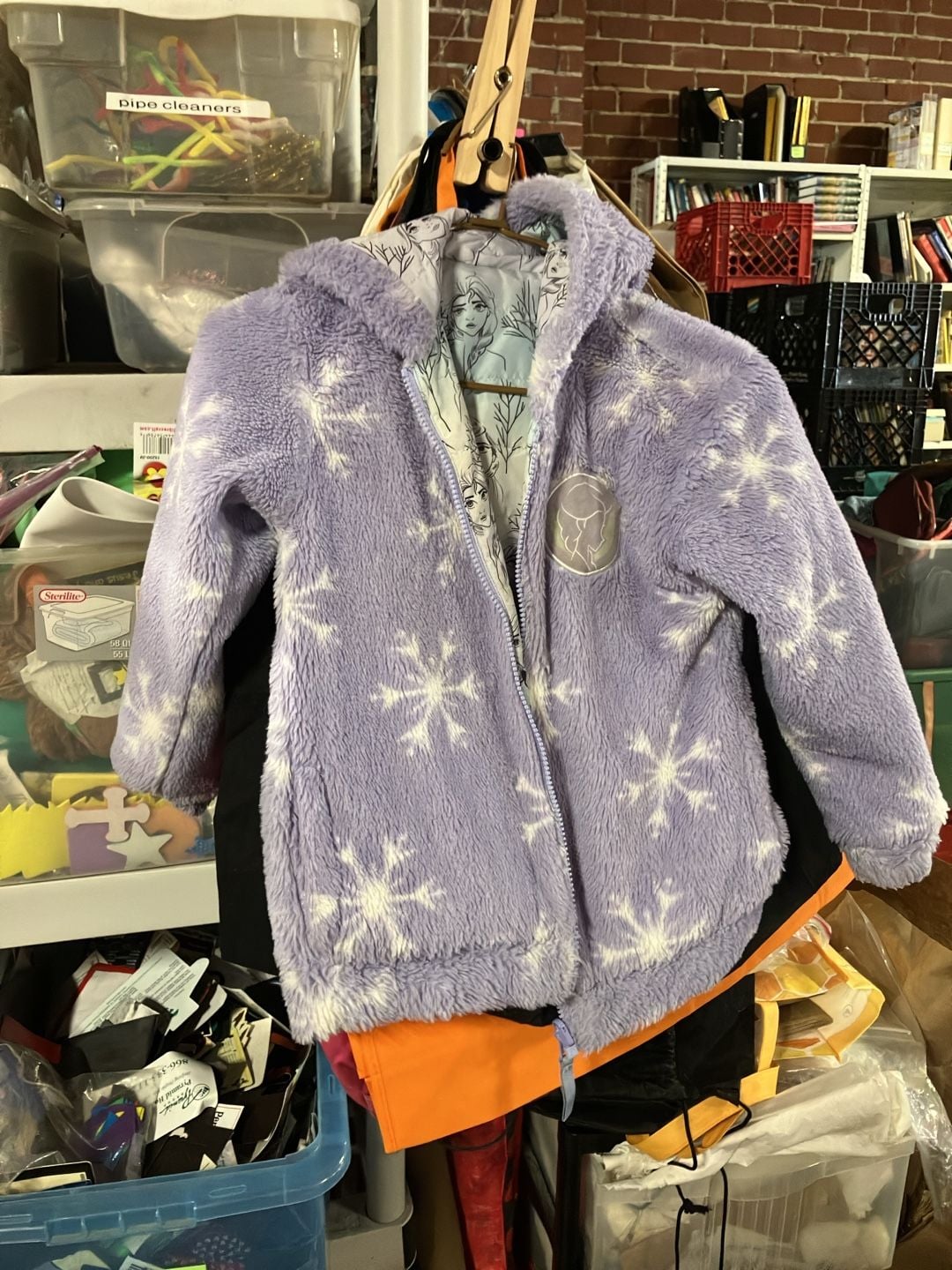 Disney Frozen Reversible Puffer Jacket Purple Fleece size 6 2